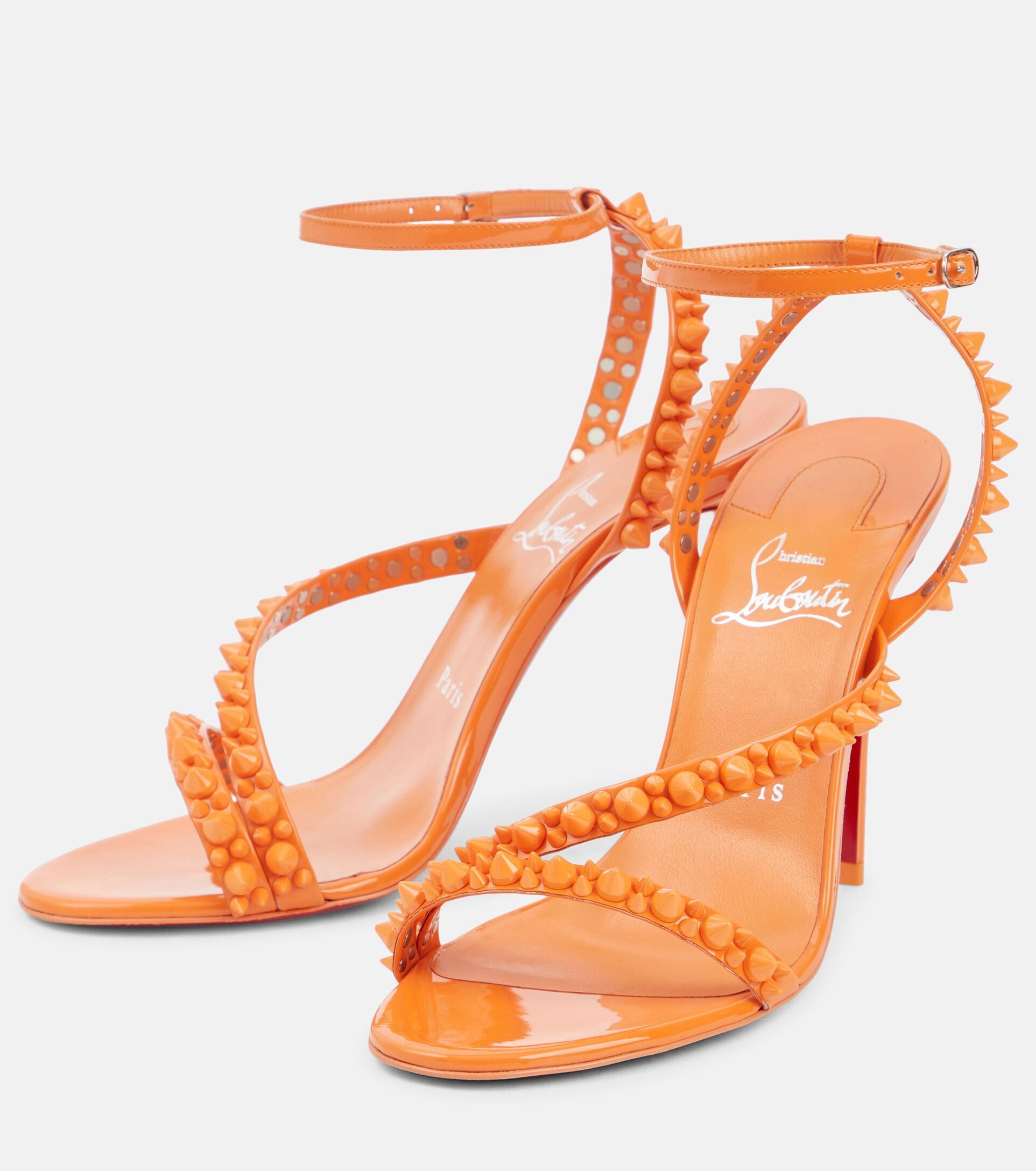 Christian Louboutin Mafaldina Spikes 100 Leather Sandals in Orange
