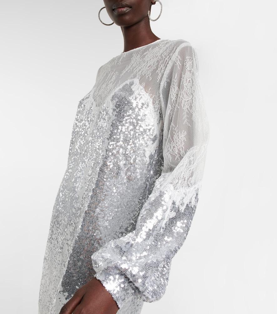 Costarellos Zahara Sequined And Lace Gown in White | Lyst