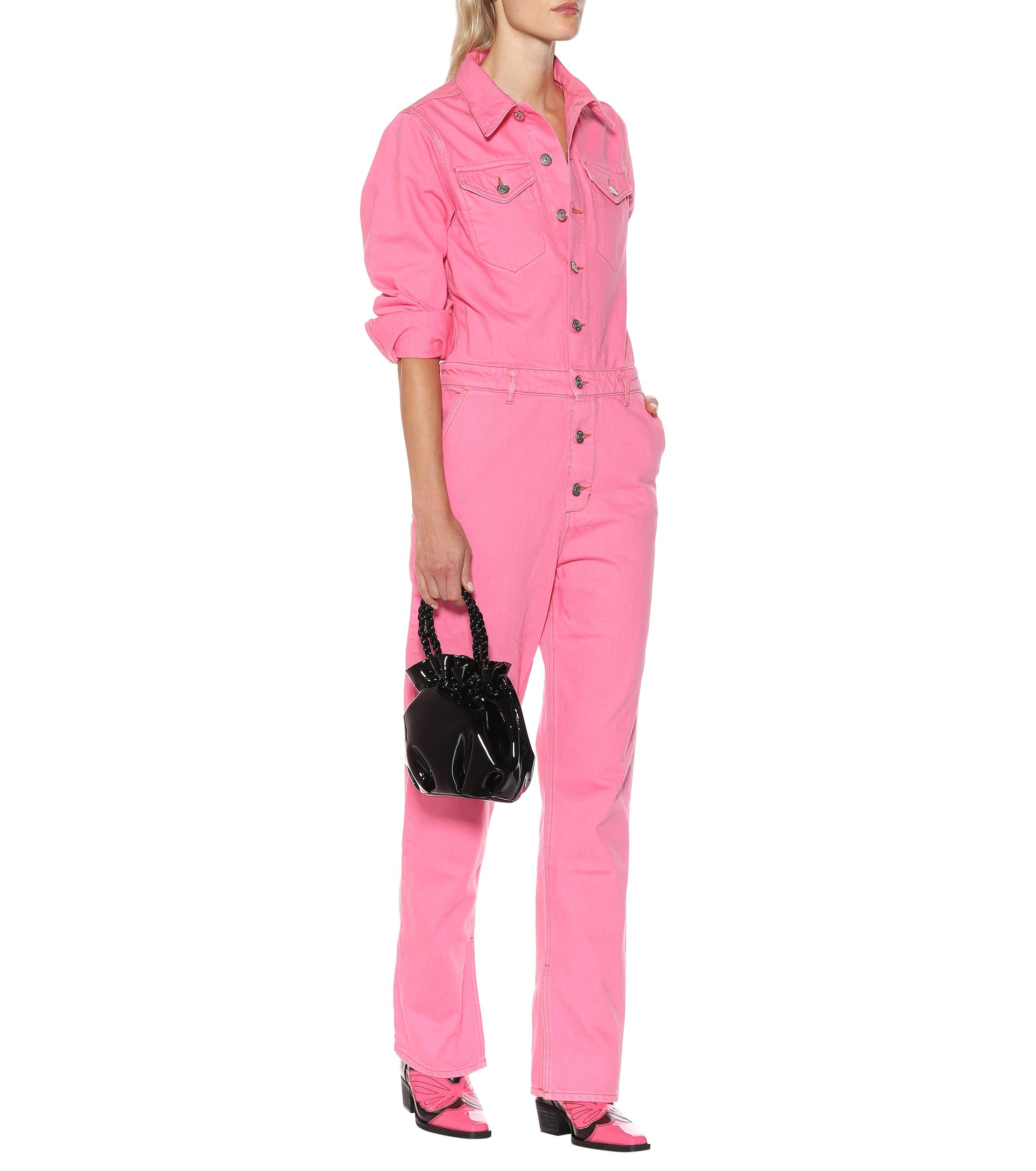 Ganni Cotton Denim Jumpsuit in Hot Pink (Pink) Lyst