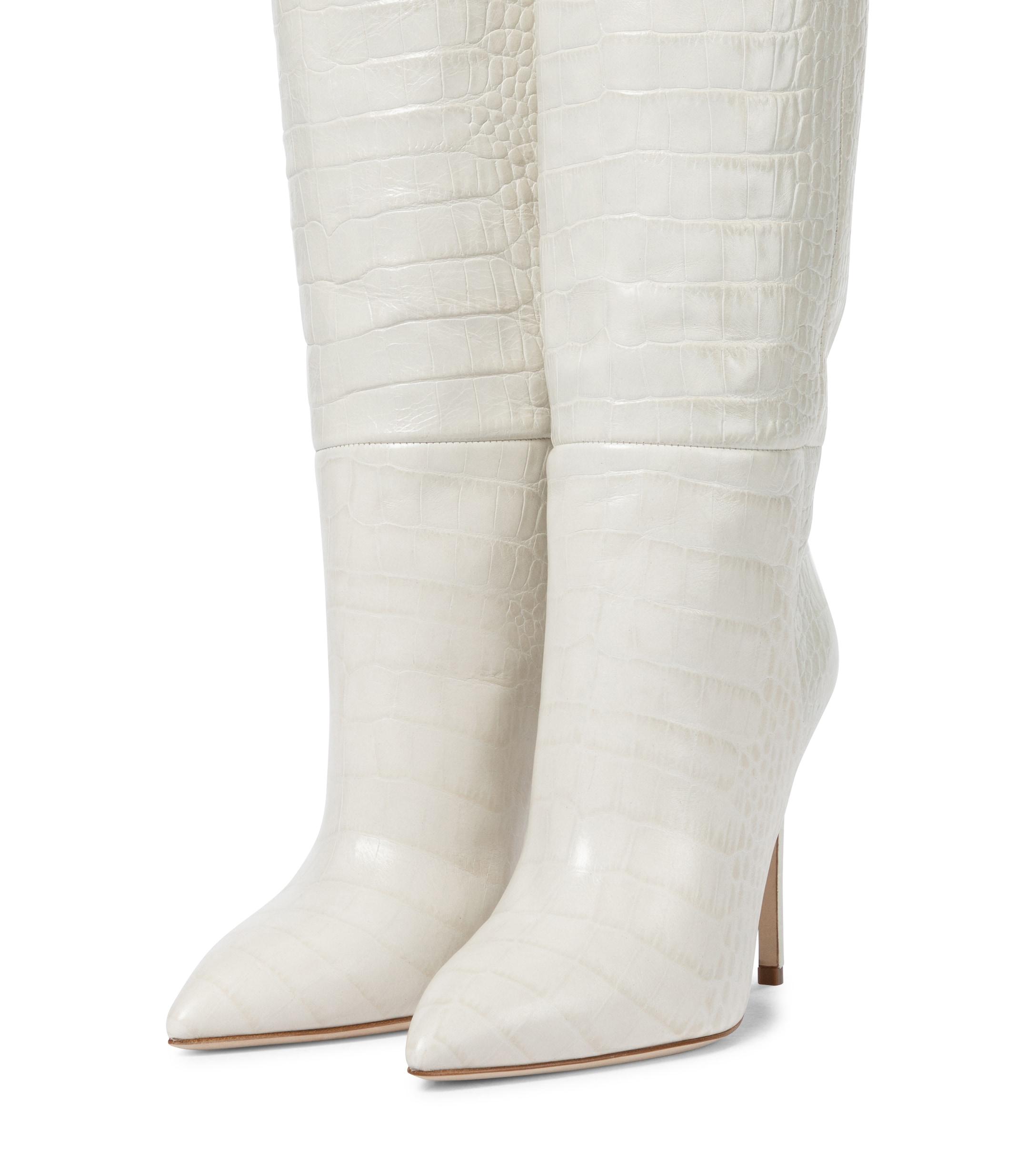 Paris Texas Croc-effect Leather Knee-high Boots in White - Lyst