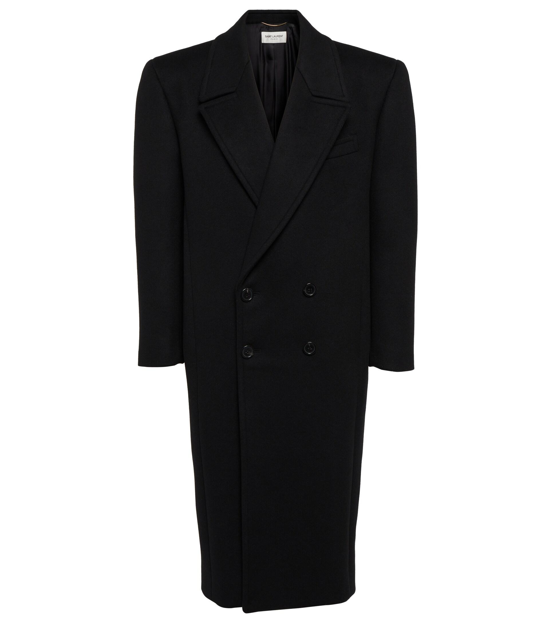 Saint Laurent Double-breasted Cashmere Coat in Black | Lyst