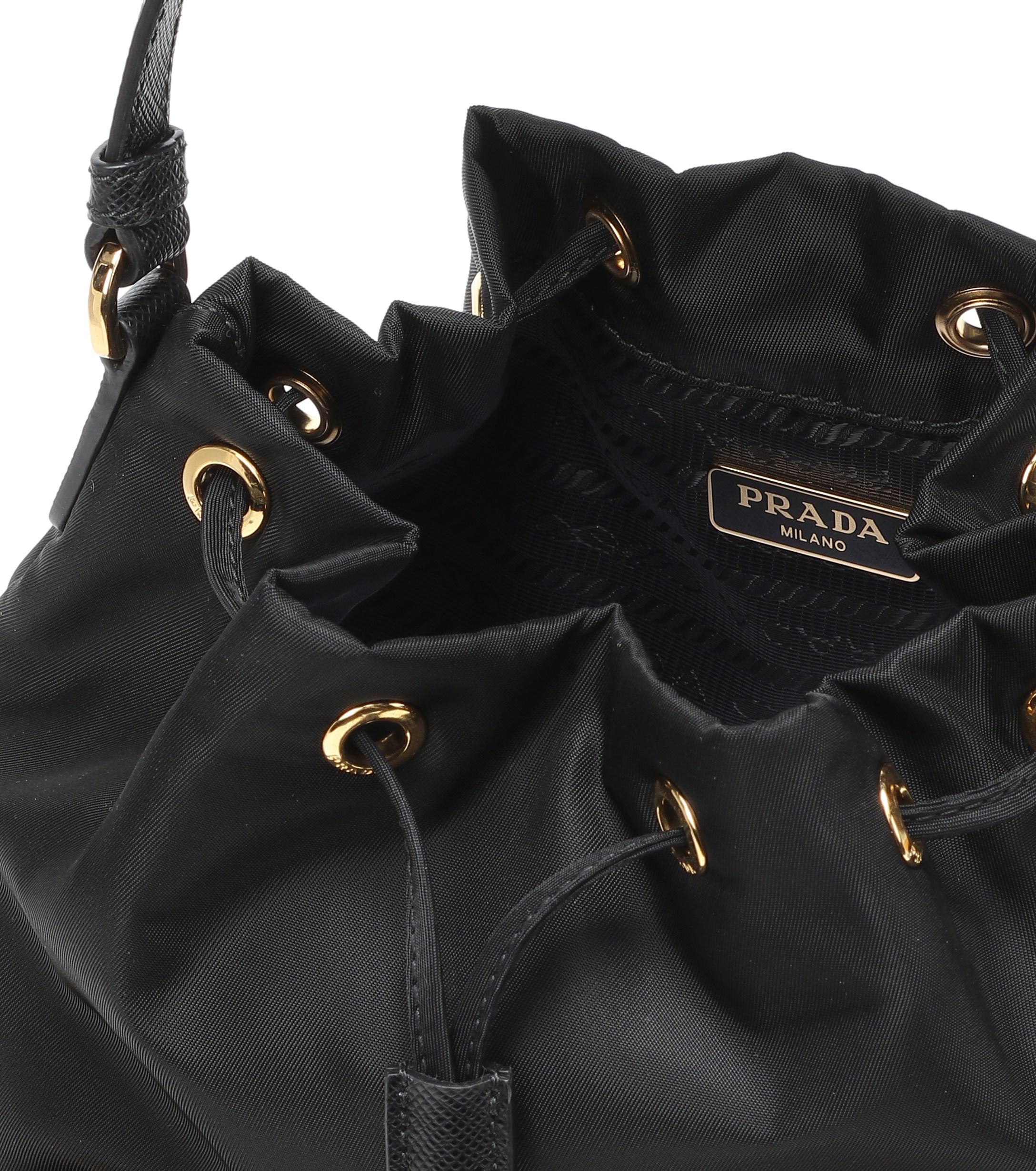 Prada Duet Nylon Bucket Bag in Black | Lyst