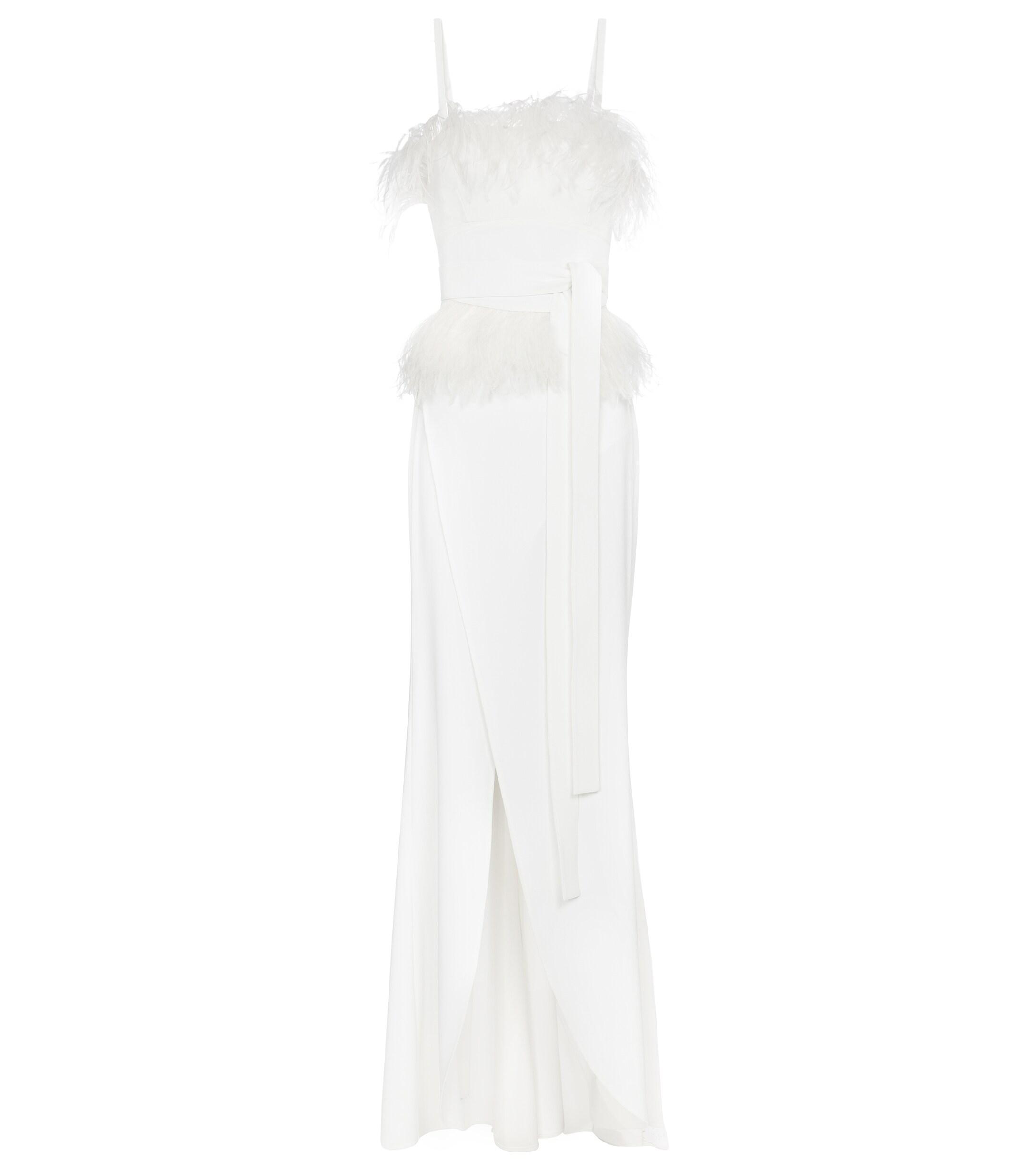 Elie Saab Feather trimmed Cr pe Gown in White Lyst