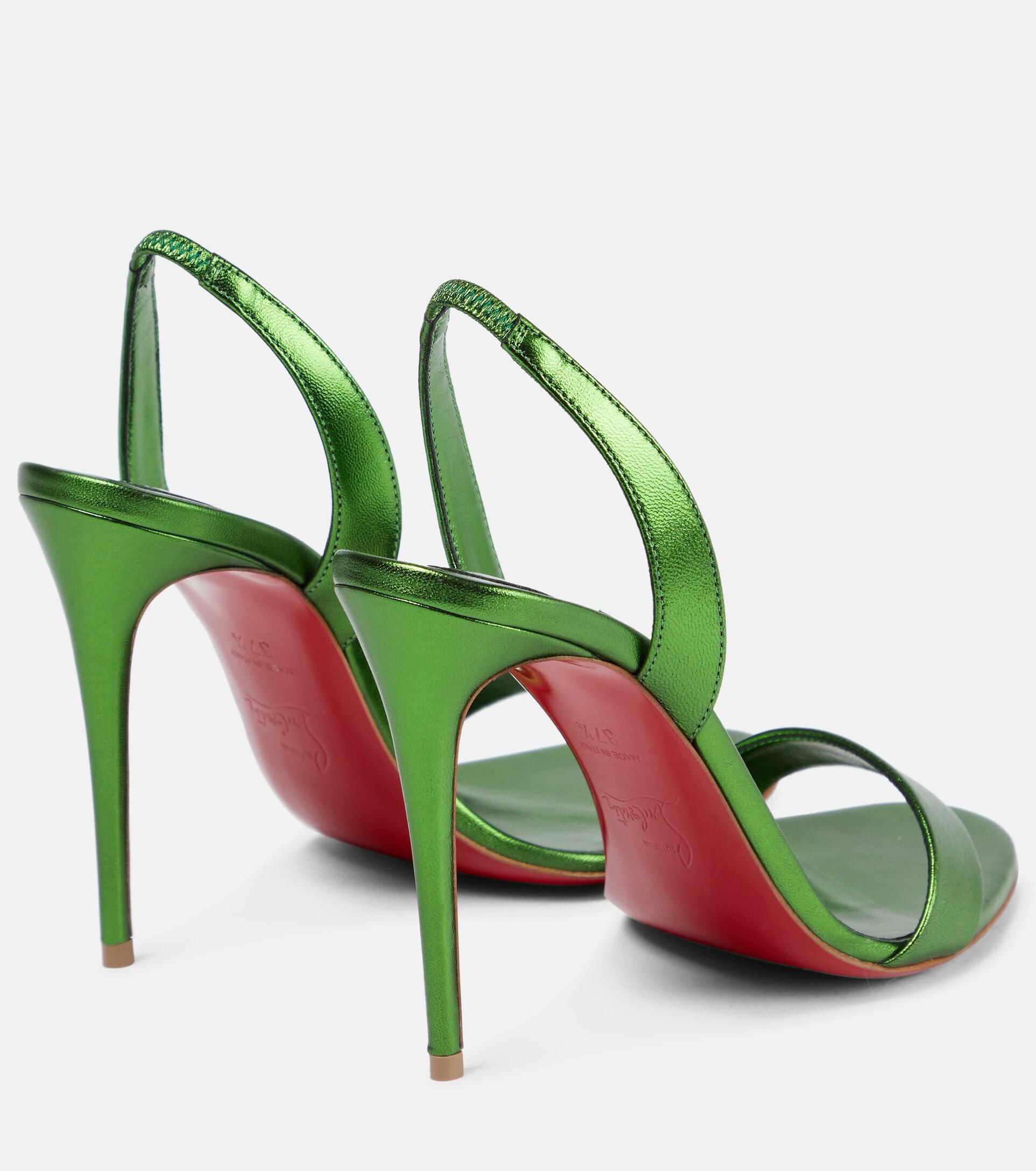 Christian Louboutin O Marylin 100 Metallic Leather Sandals in Green | Lyst