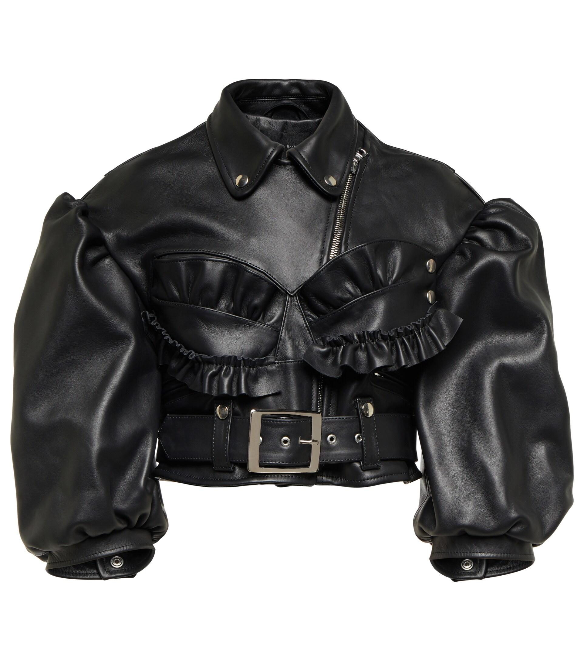 Womens Clothing Jackets Leather jackets Simone Rocha Cropped Bustier Leather Biker Jacket in Black 