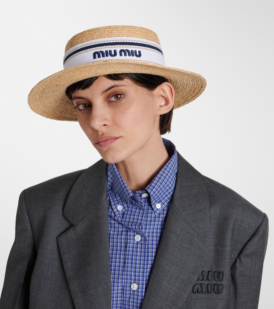 Miu Miu Logo Raffia Boater Hat in White | Lyst display picture 3