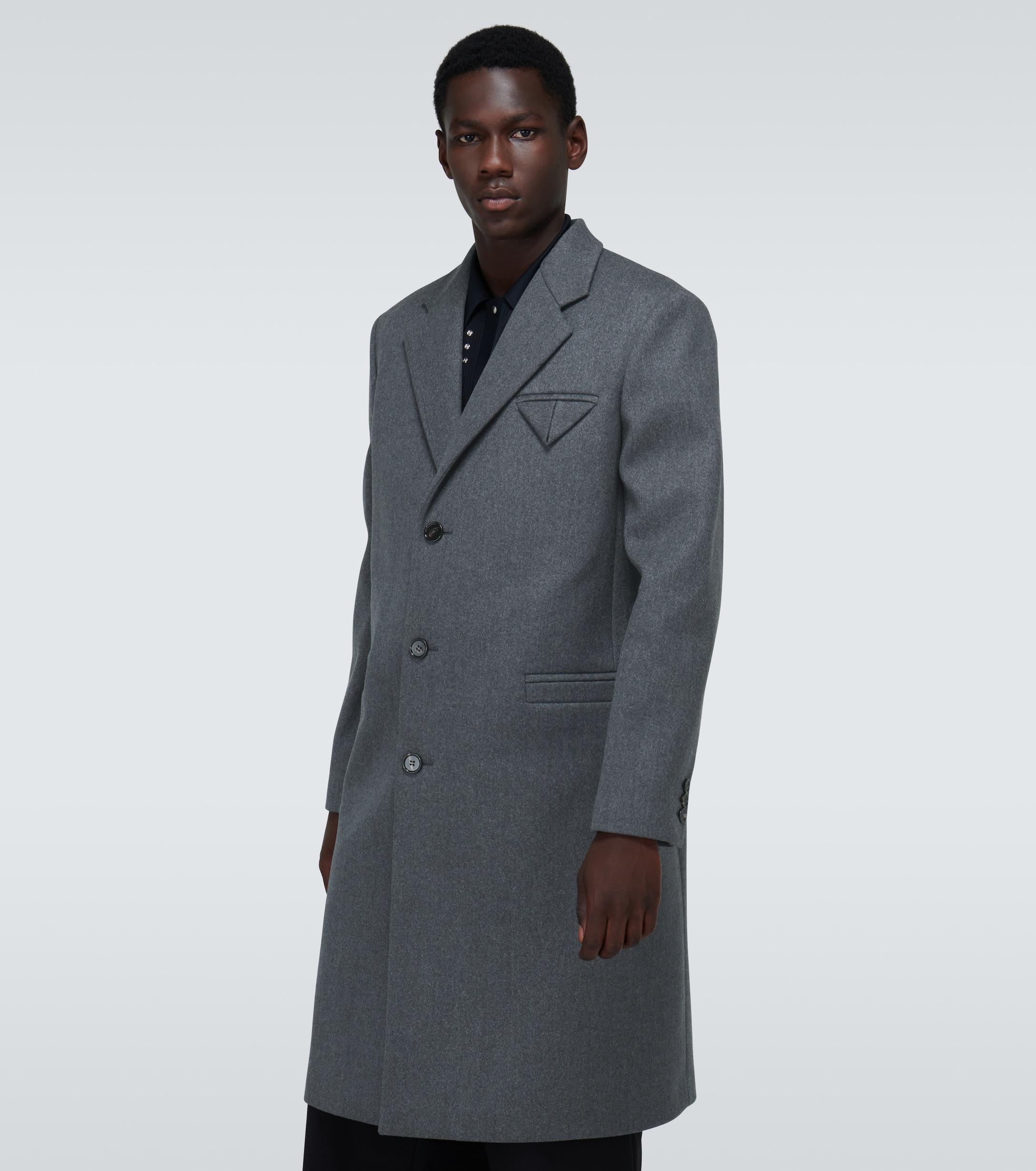 Bottega Veneta Single-breasted Wool Coat in Grey (Gray) for Men - Lyst