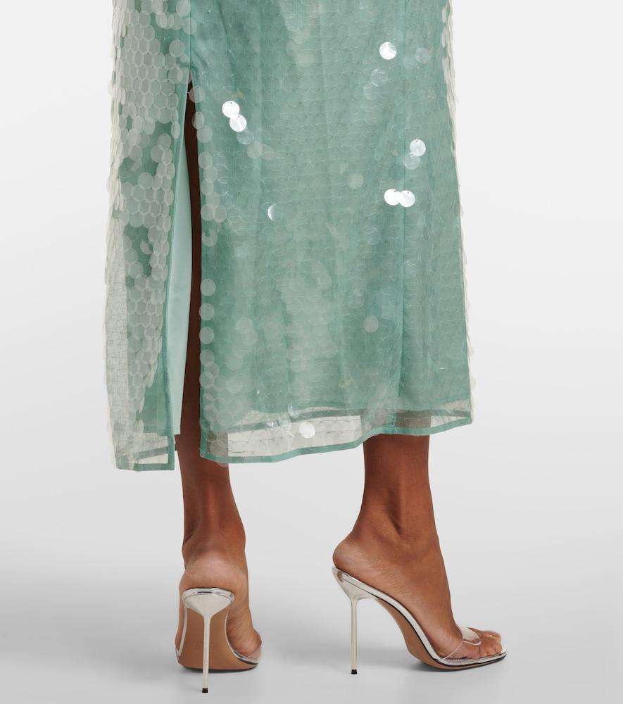 STAUD Casey Sequined Strapless Maxi Dress in Green | Lyst