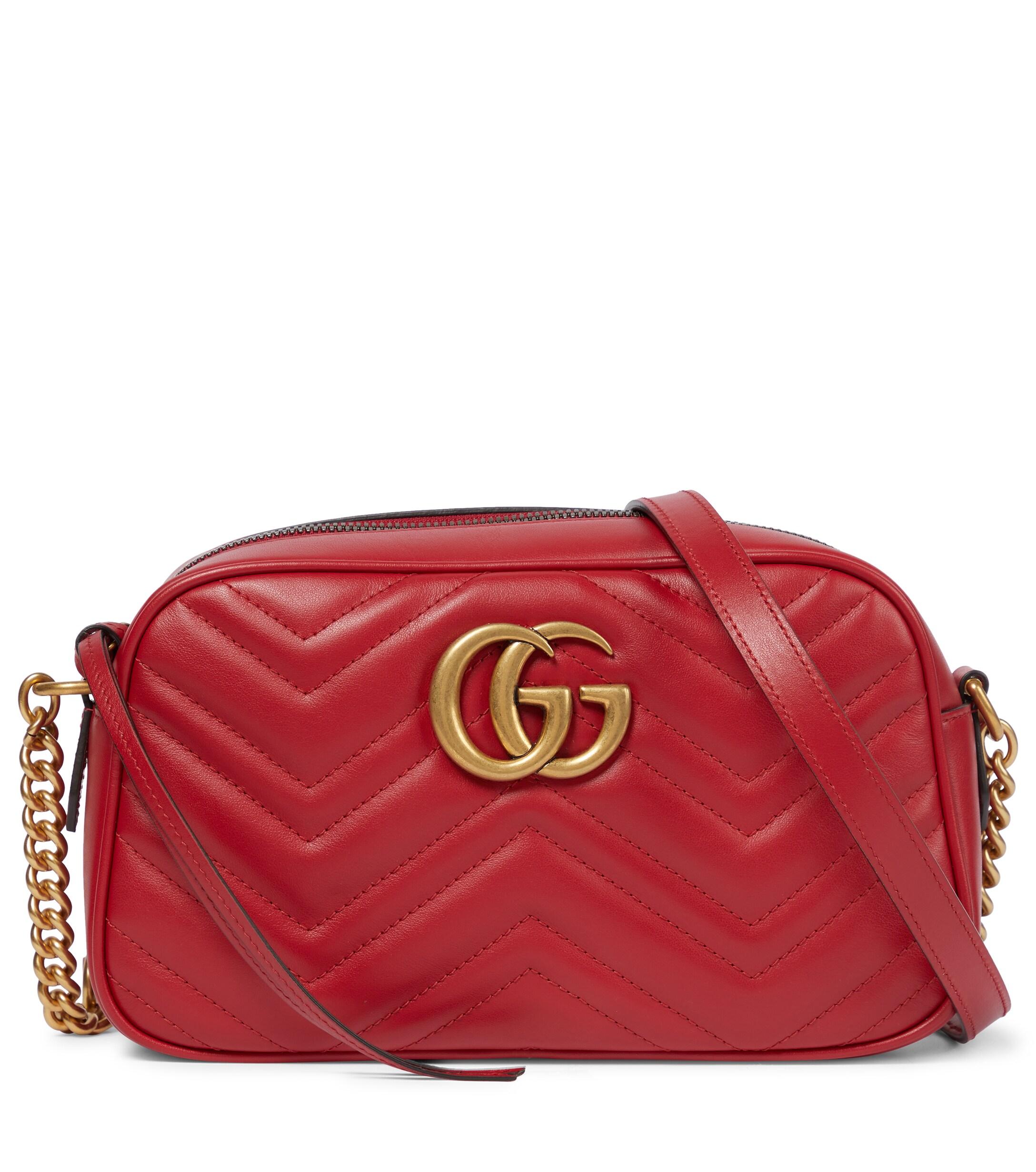 gg marmont small matelassé shoulder bolsa red