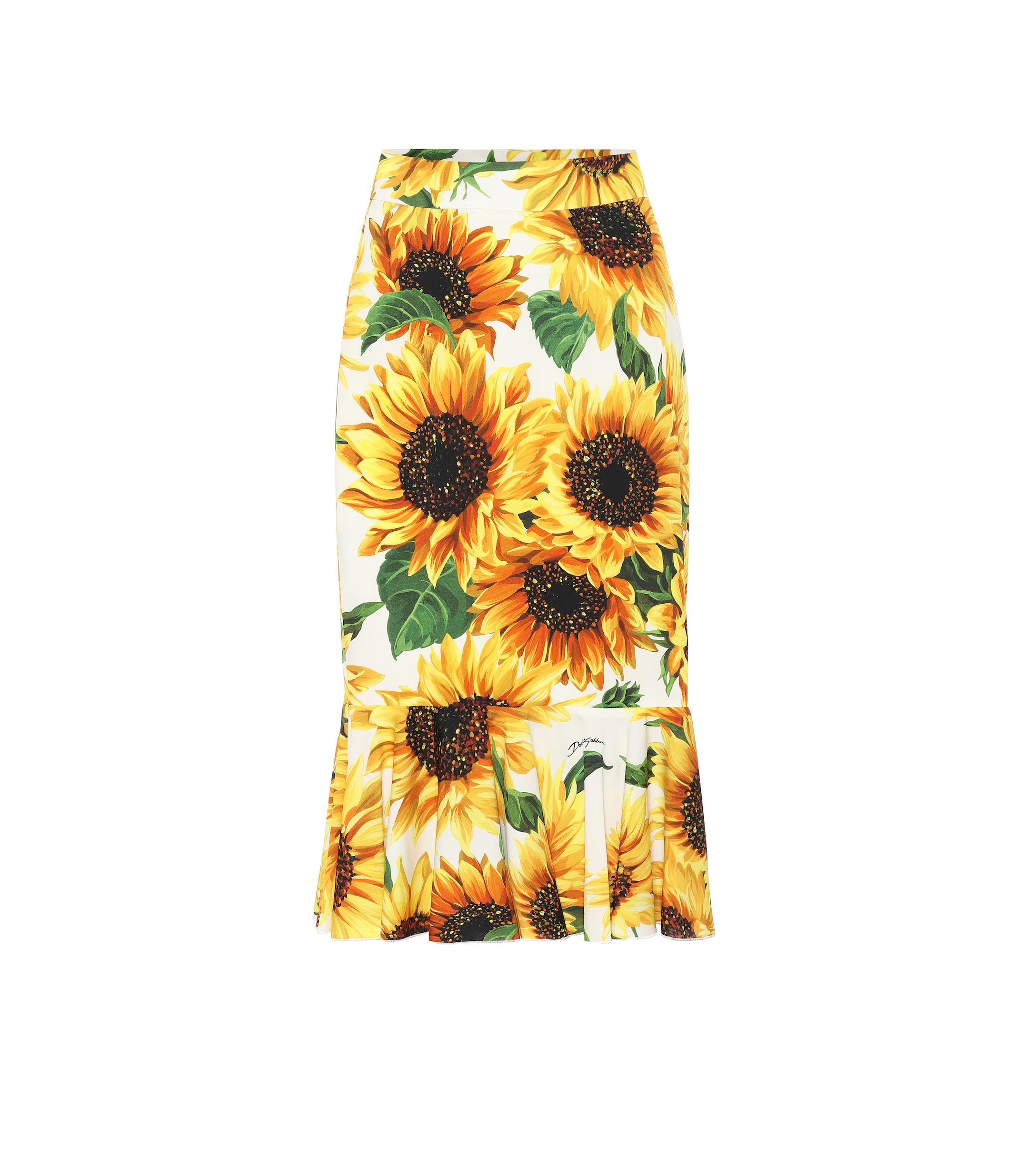 Dolce & Gabbana Silk Sunflower Skirt in Floral Print (Yellow) - Save 22 ...