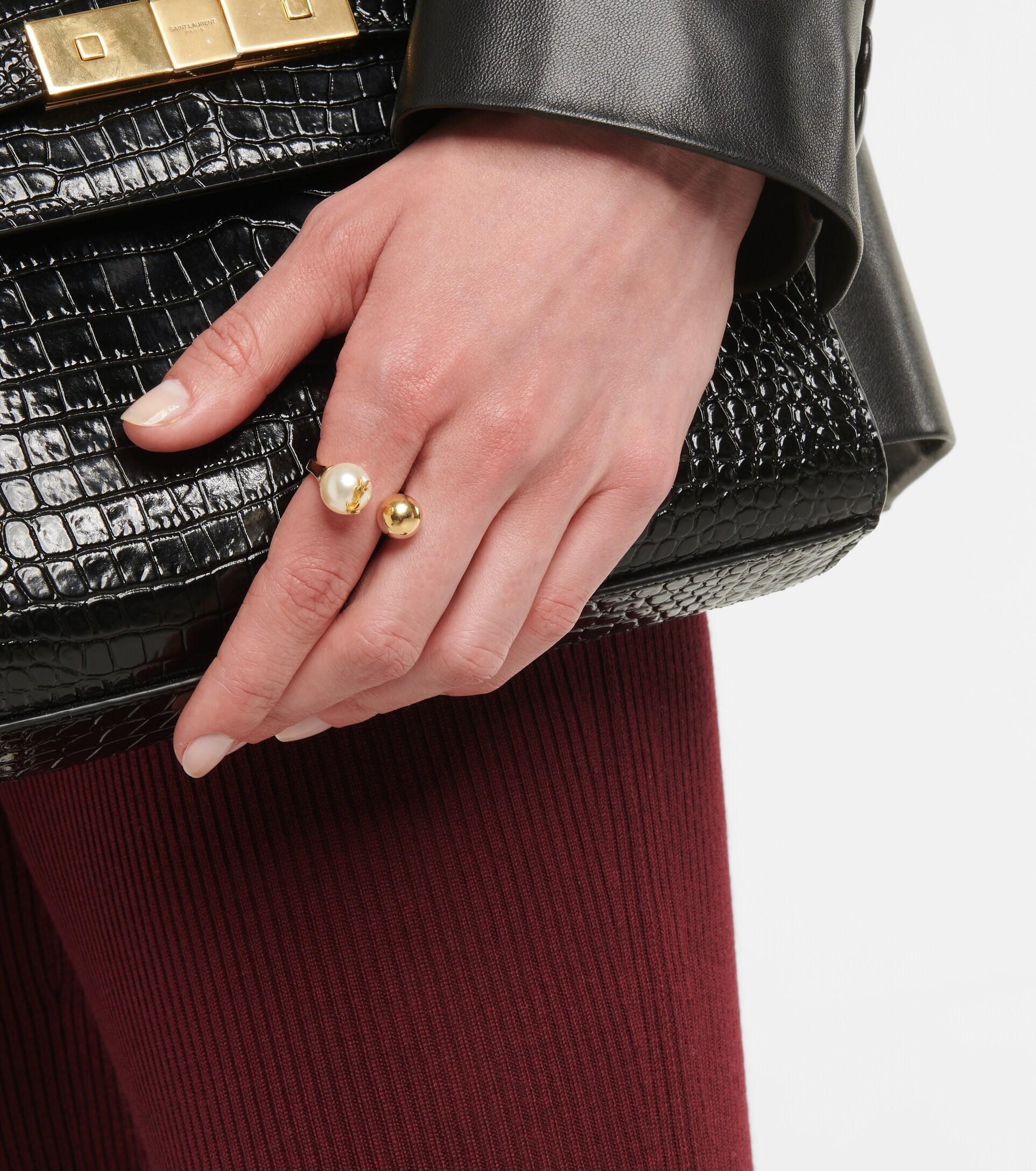 Saint Laurent Faux Pearl Ring in Yellow | Lyst