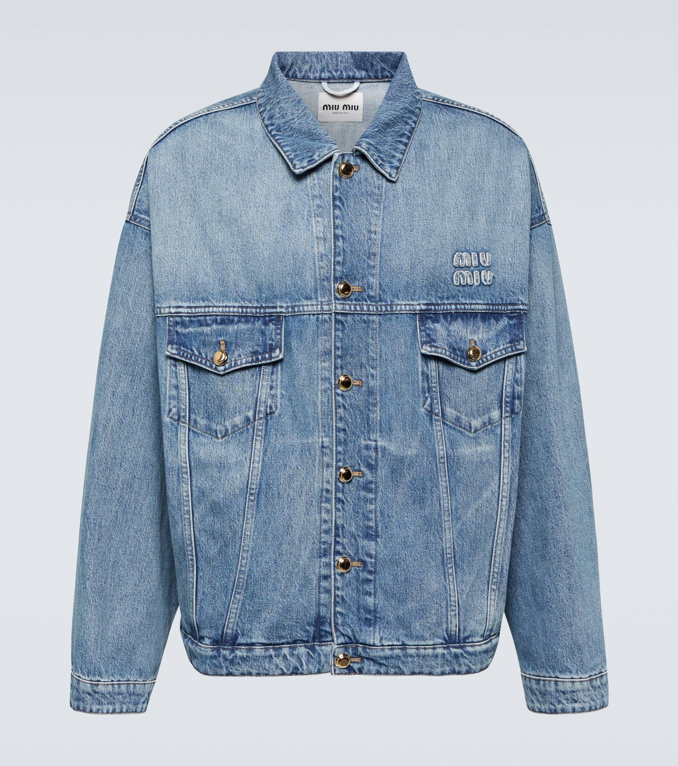 Miu Miu Logo Denim Jacket in Blue for Men | Lyst UK
