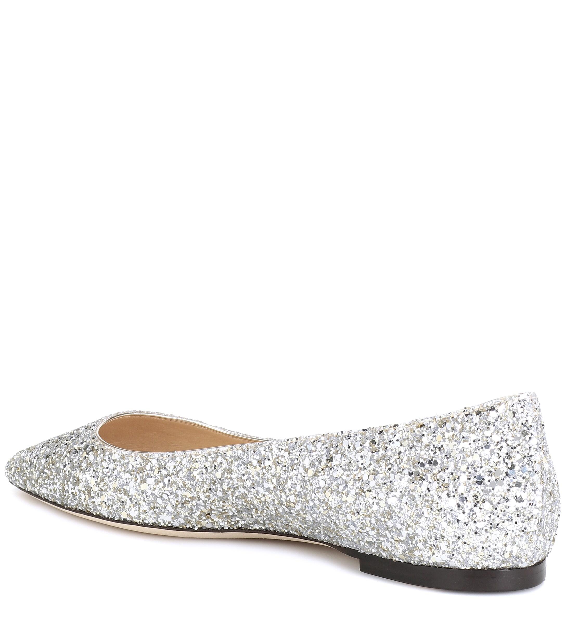 Jimmy Choo Romy Glitter Ballet Flats in Silver (Metallic) - Lyst