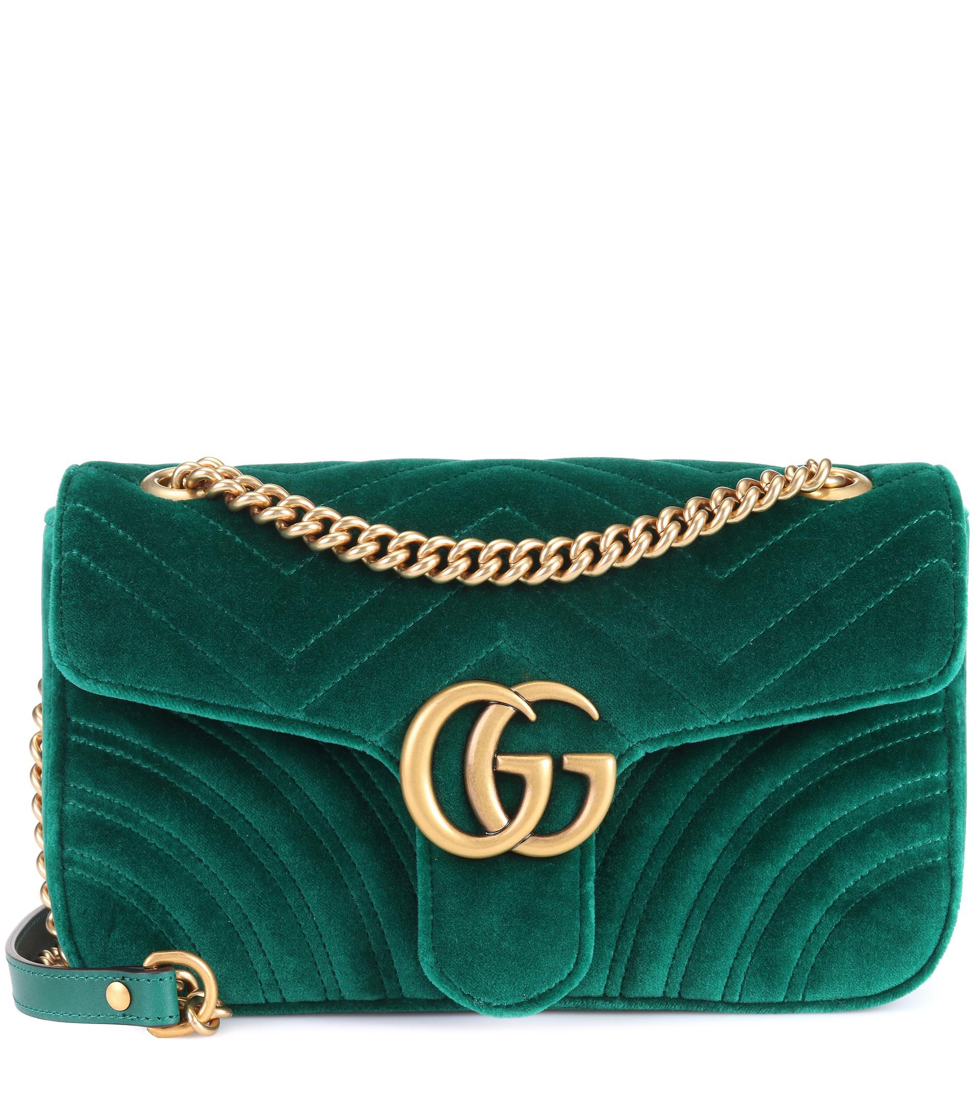 Borsa a spalla GG Marmont in velluto matelassé di Gucci in Verde | Lyst