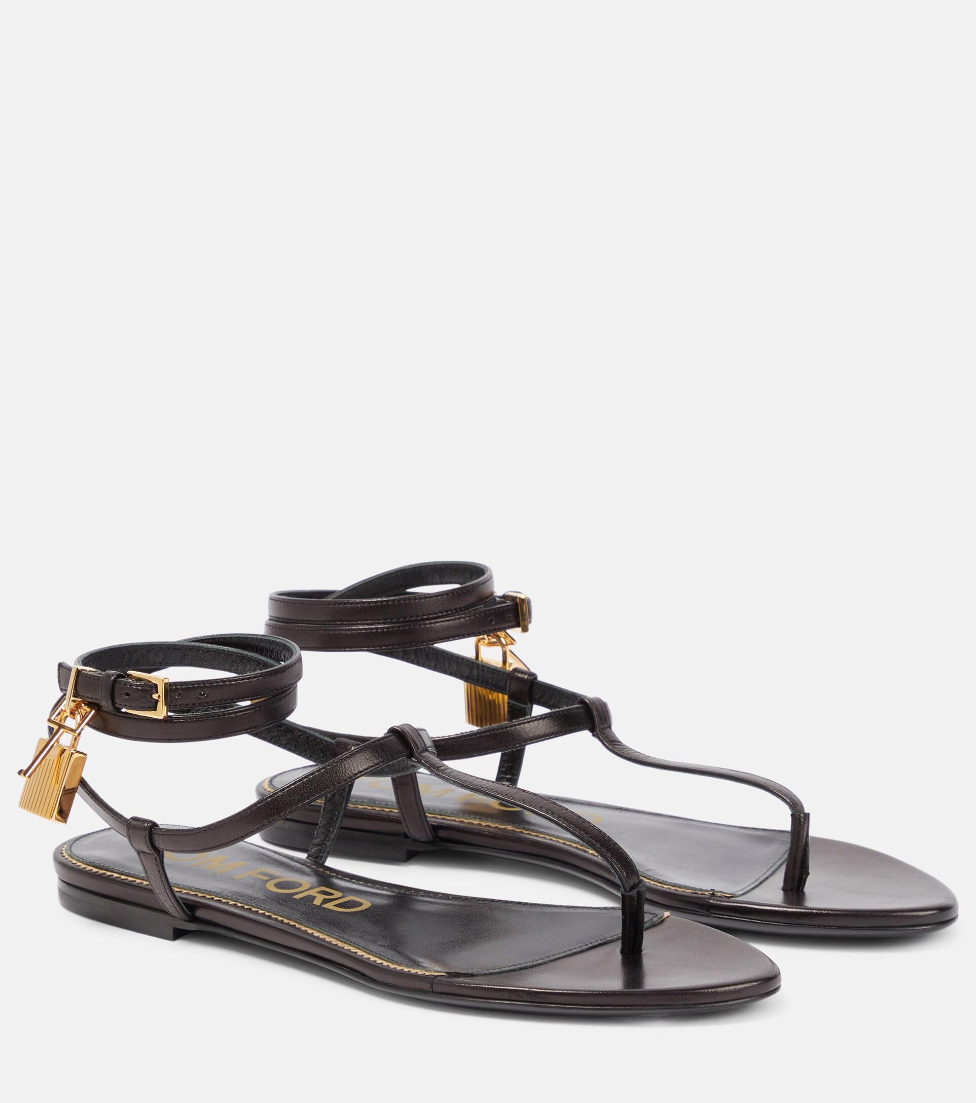 Tom Ford Padlock Leather Thong Sandals in Black | Lyst