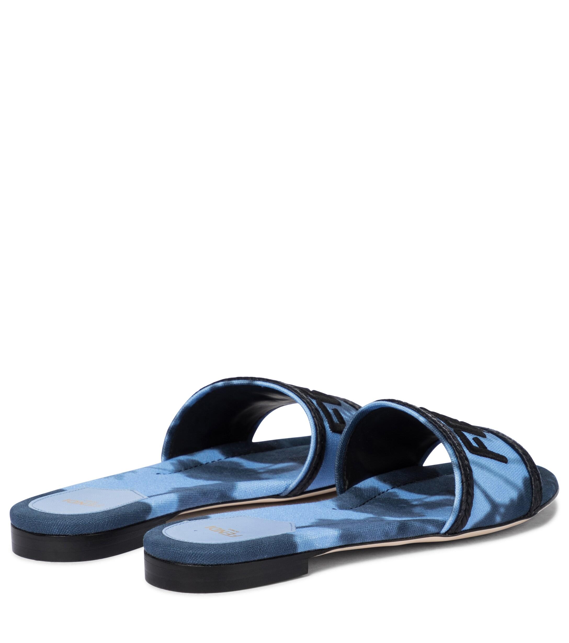 Fendi Signature Canvas Sandals in Blue | Lyst