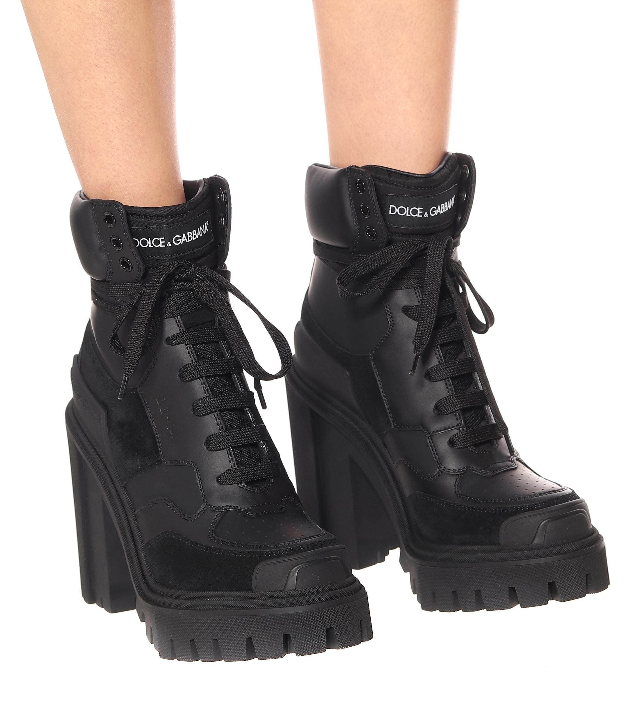 Dolce & Gabbana Trekking Leather Ankle Boots in Black | Lyst