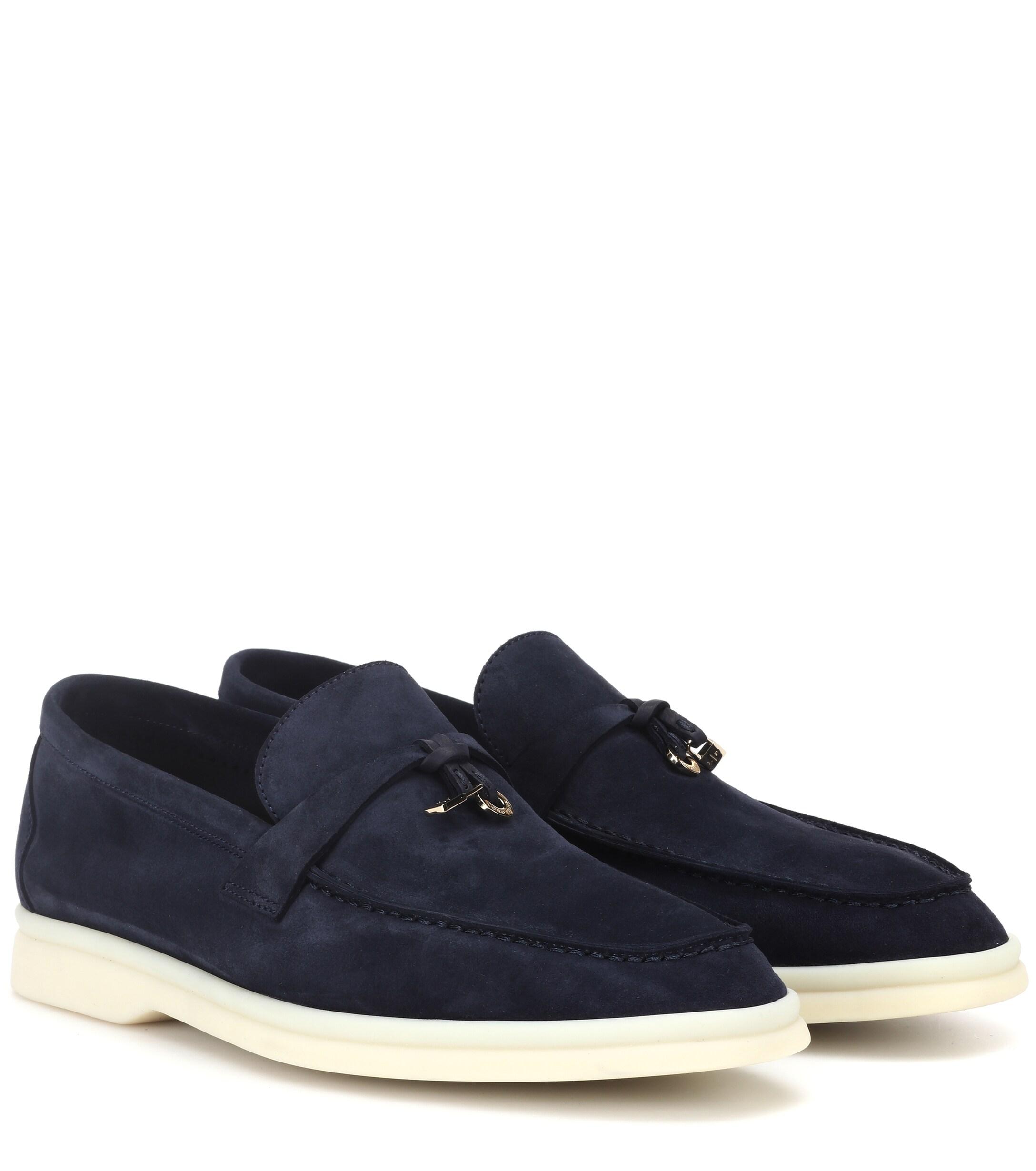 Loro Piana Summer Charms Walk Suede Loafers in Blue - Lyst