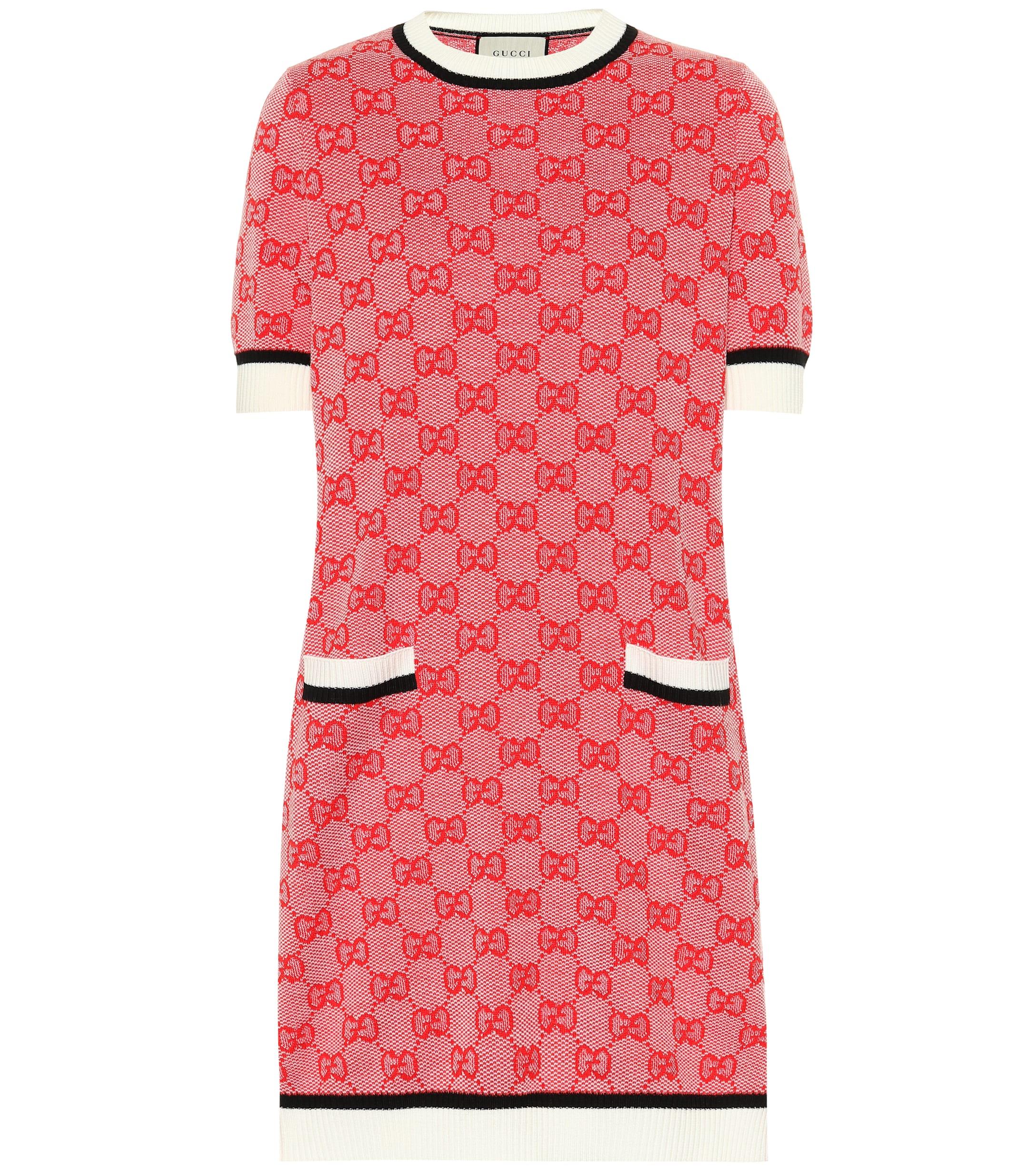 Gucci GG Wool And Cotton Knit Dress in Red Lyst