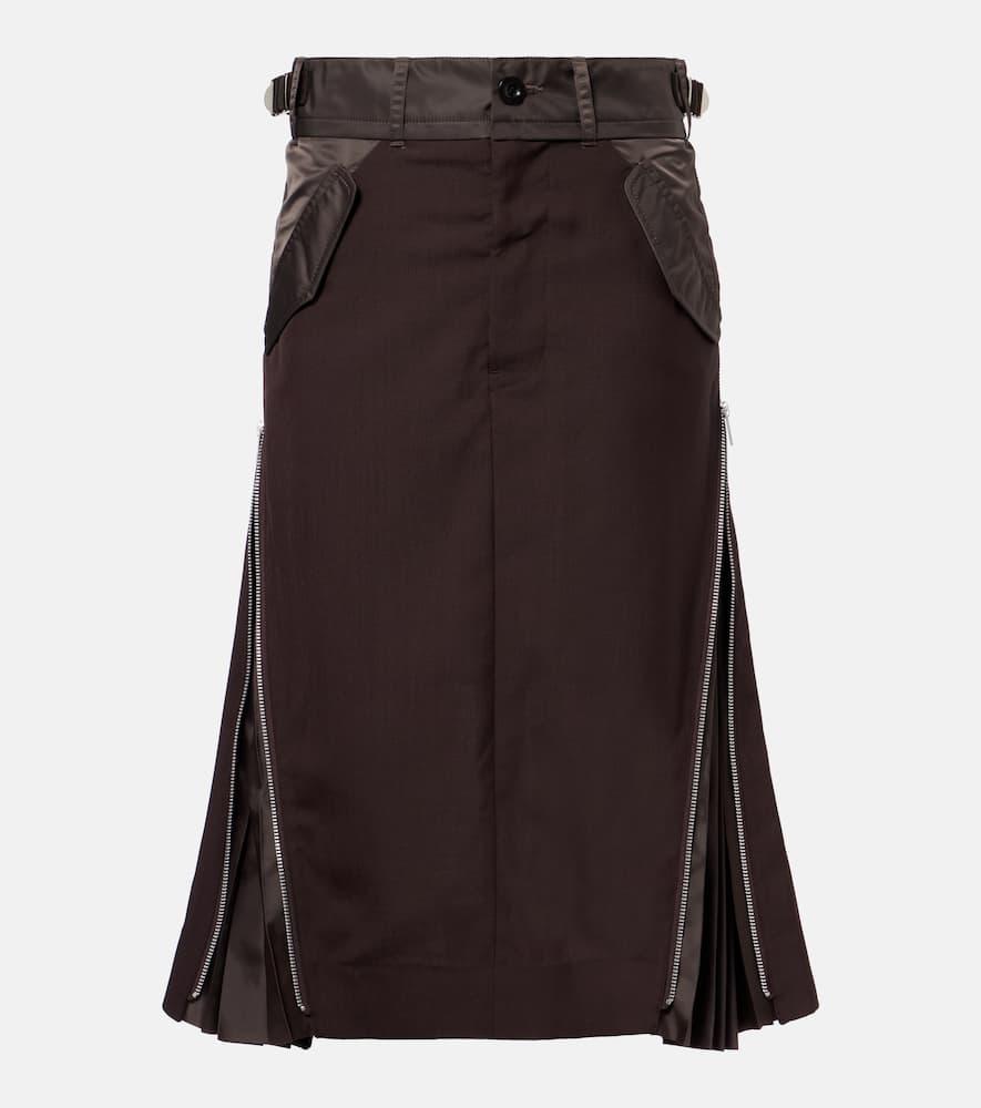 スカート Sacai Pleated High-Waist Skirt With Textured Finish Sacai Pleated High-waist Skirt With Textured Finish In Blue