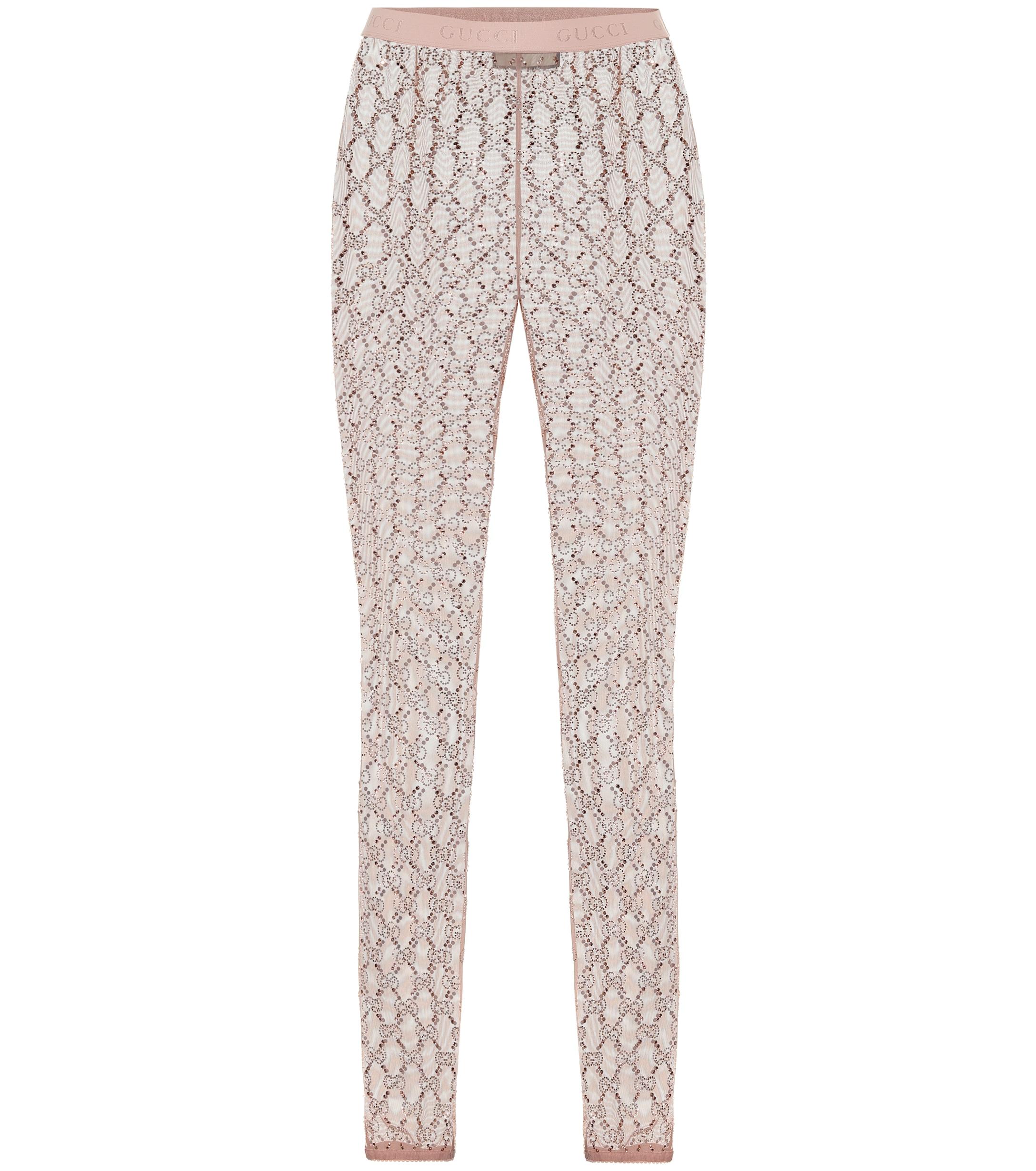 Gucci Embellished GG Tulle leggings in Natural | Lyst