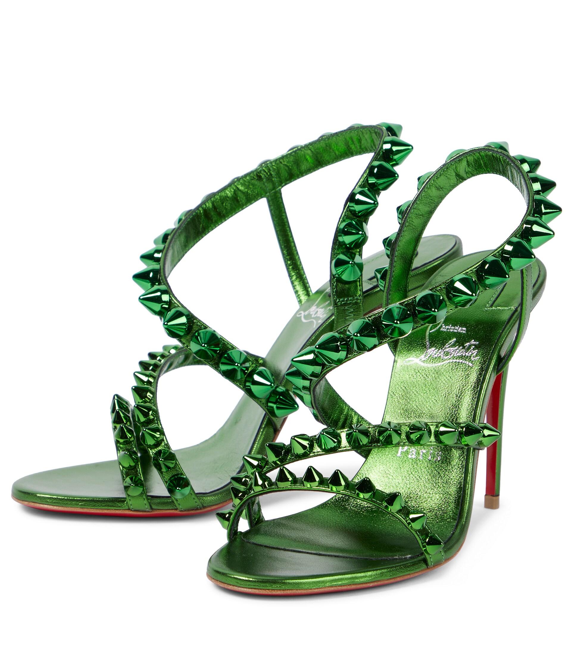 Christian Louboutin Spikita Strap 100 Leather Sandals in Green | Lyst