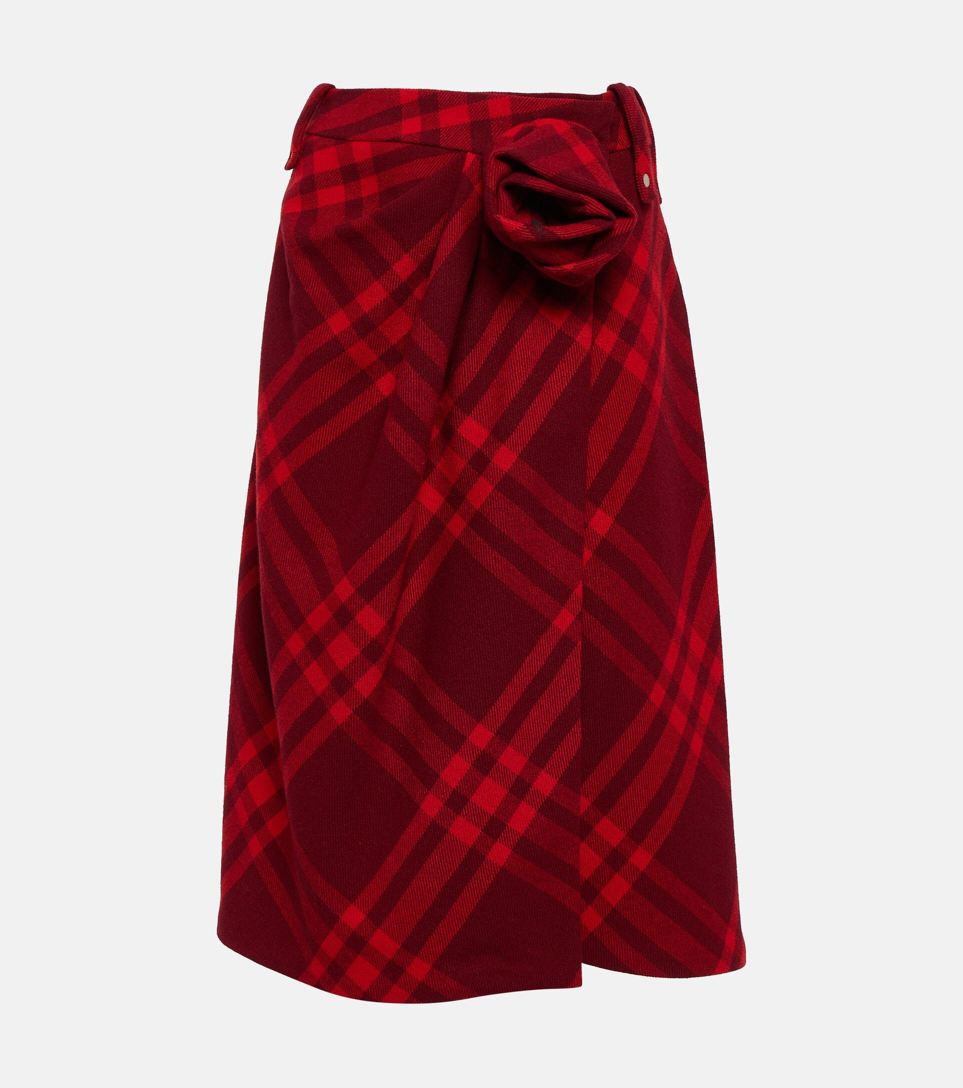 Burberry Check Wool Midi Skirt in Red Lyst