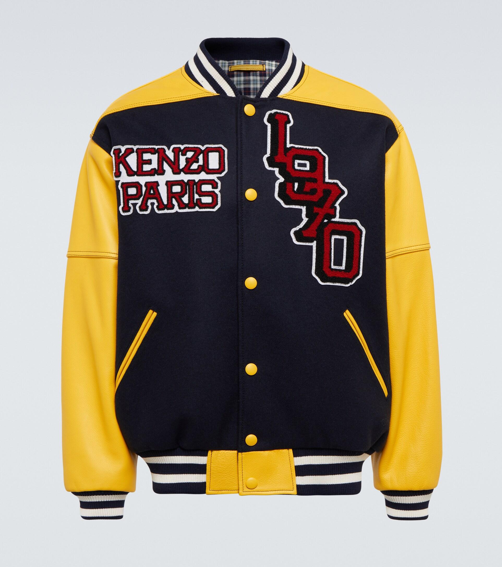 KENZO Tiger Varsity Leather-paneled Varsity Jacket in Blue for Men