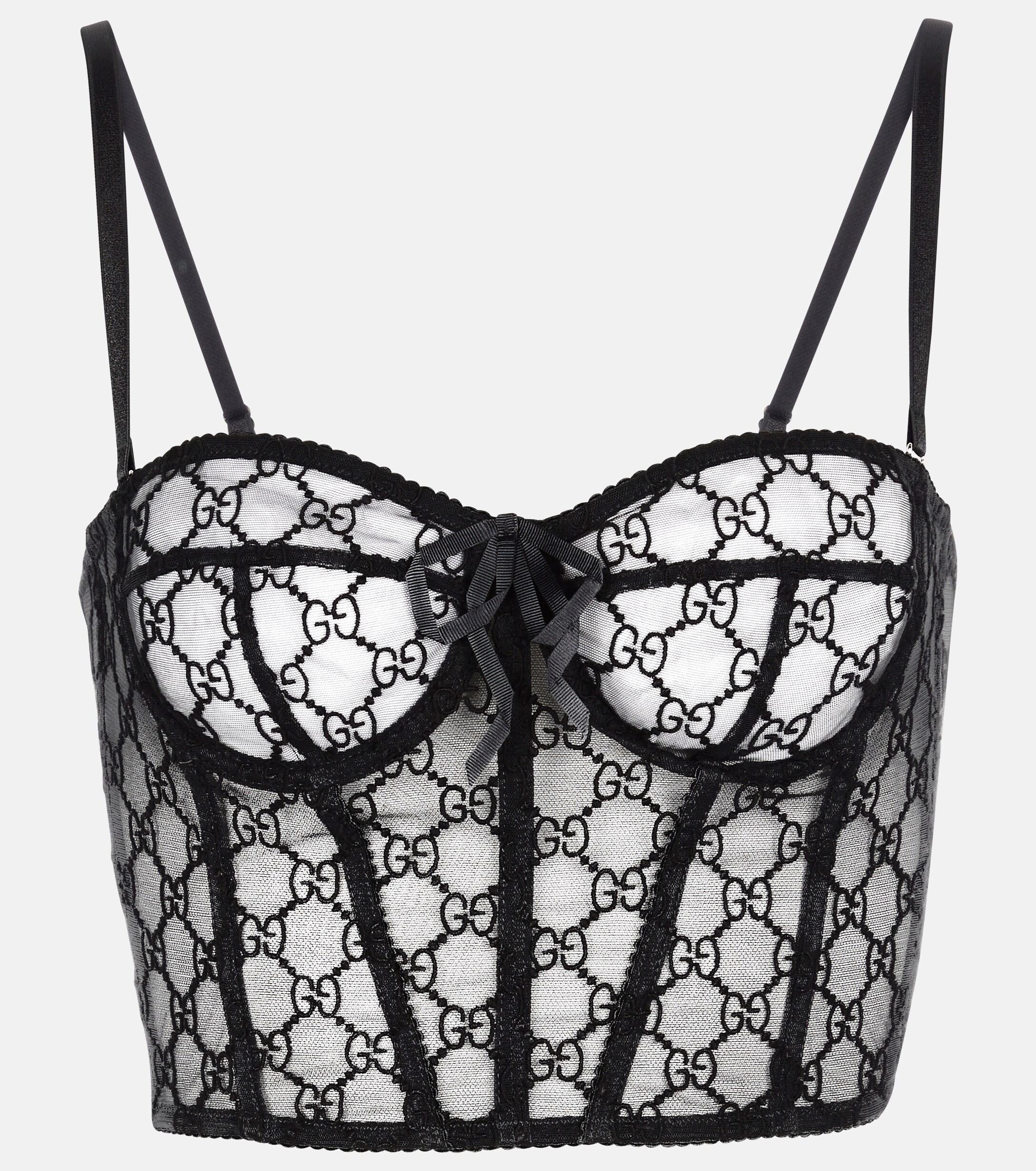 Gucci GG Embroidered Tulle Bralette in Black | Lyst Australia