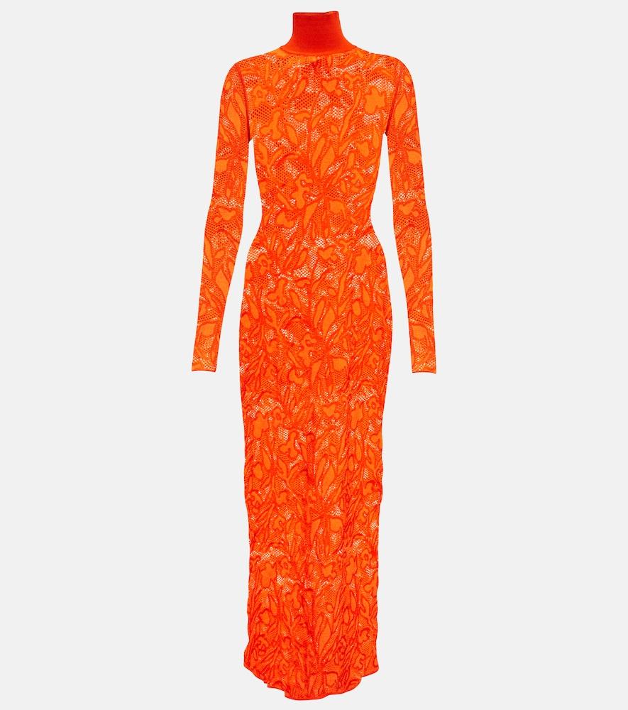 Alaïa Alaia Lace Turtleneck Maxi Dress in Orange | Lyst