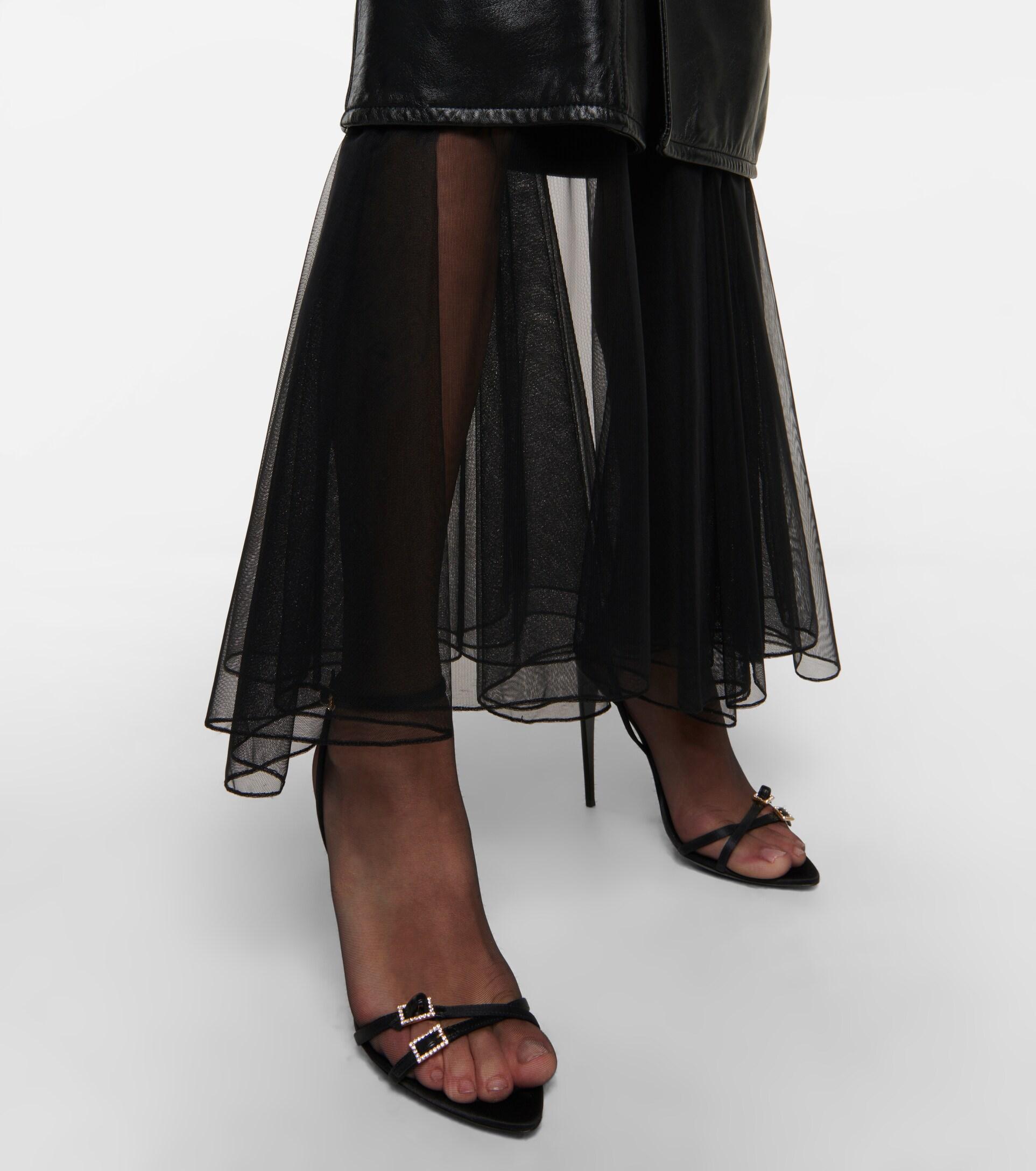 Saint Laurent New Nuit 110 Satin & Leather Sandal in Black