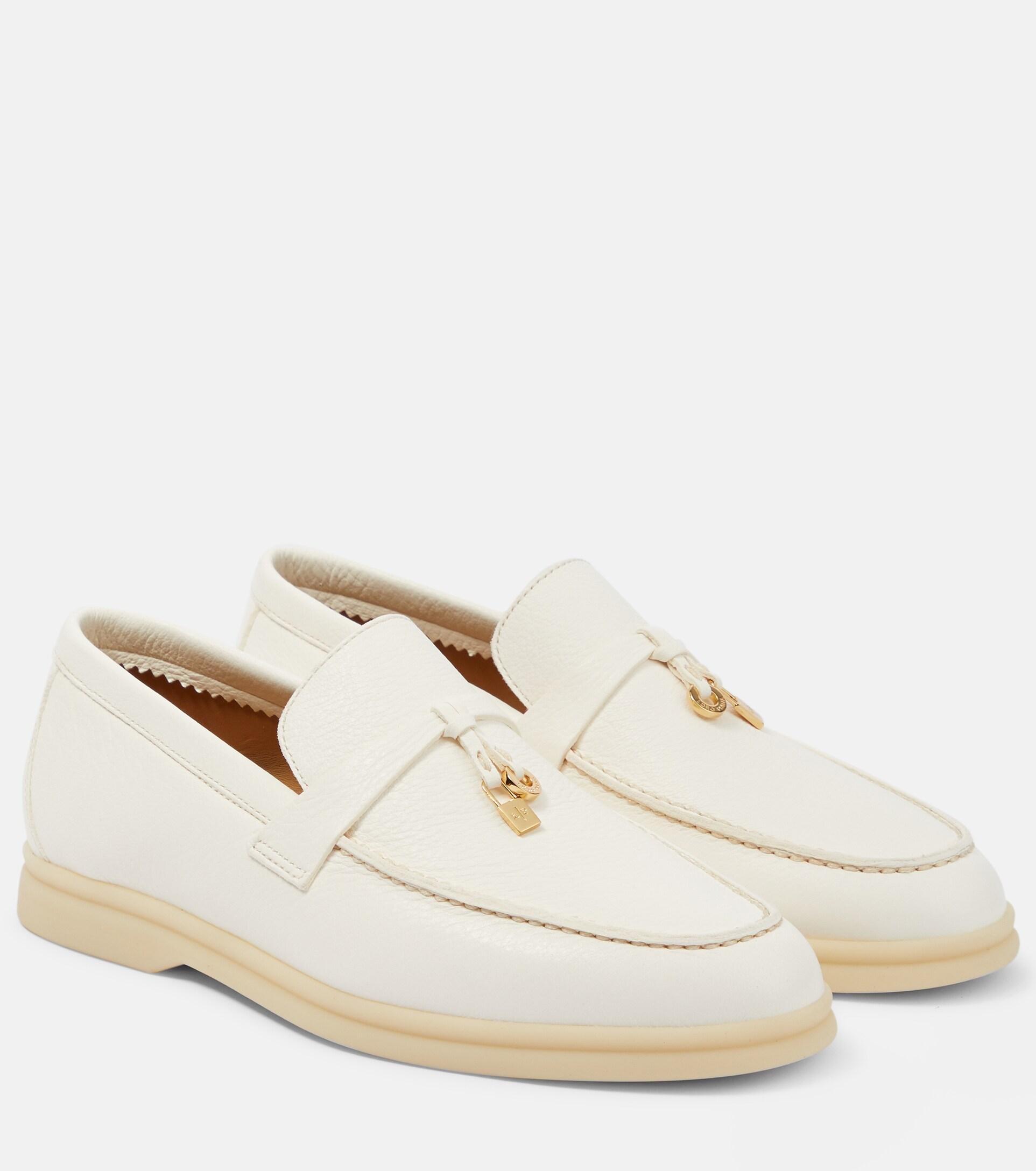 Loro Piana Summer Charms Walk Leather Loafers in White | Lyst