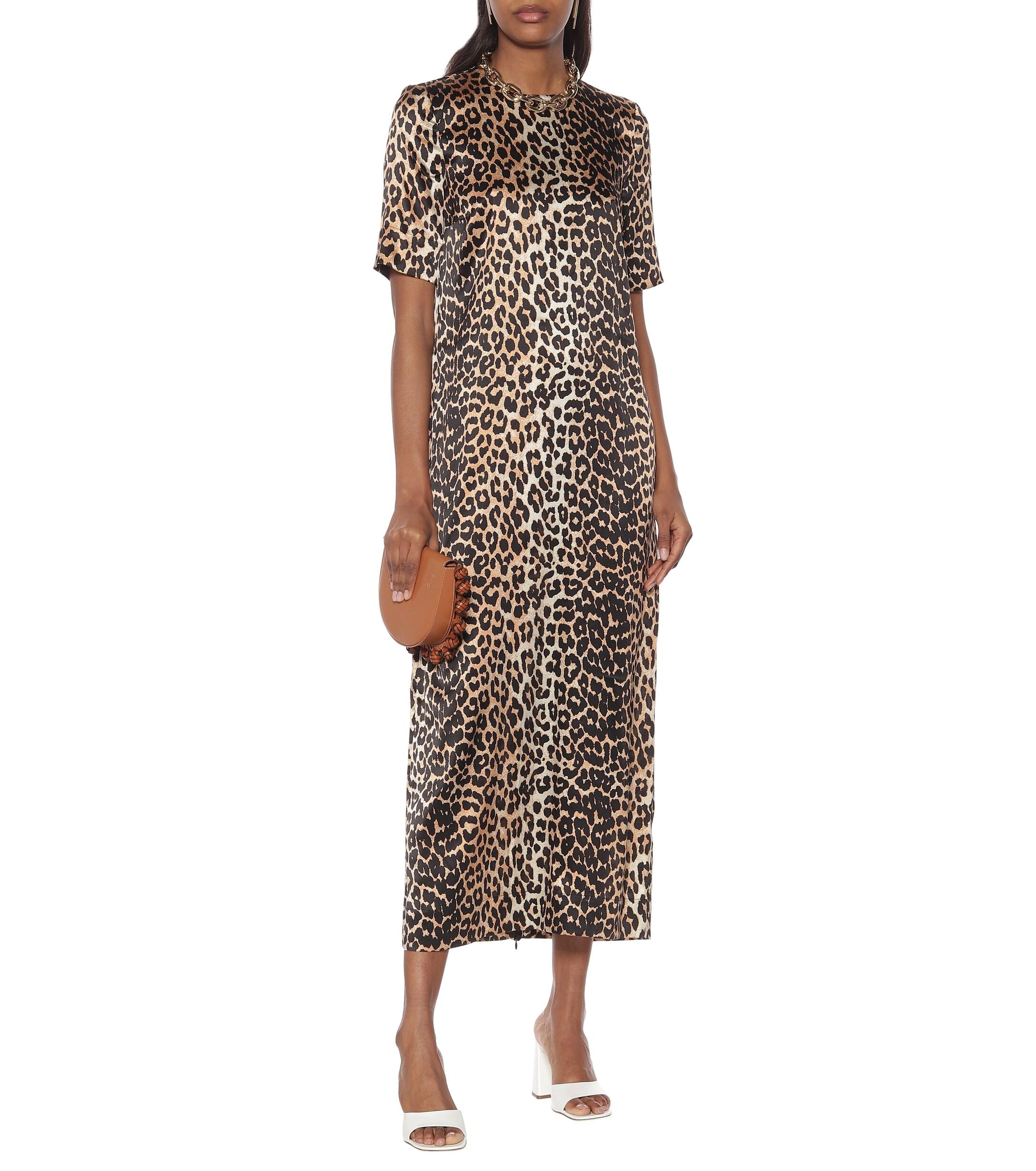 Ganni Leopard-print Stretch-silk Maxi Dress | Lyst