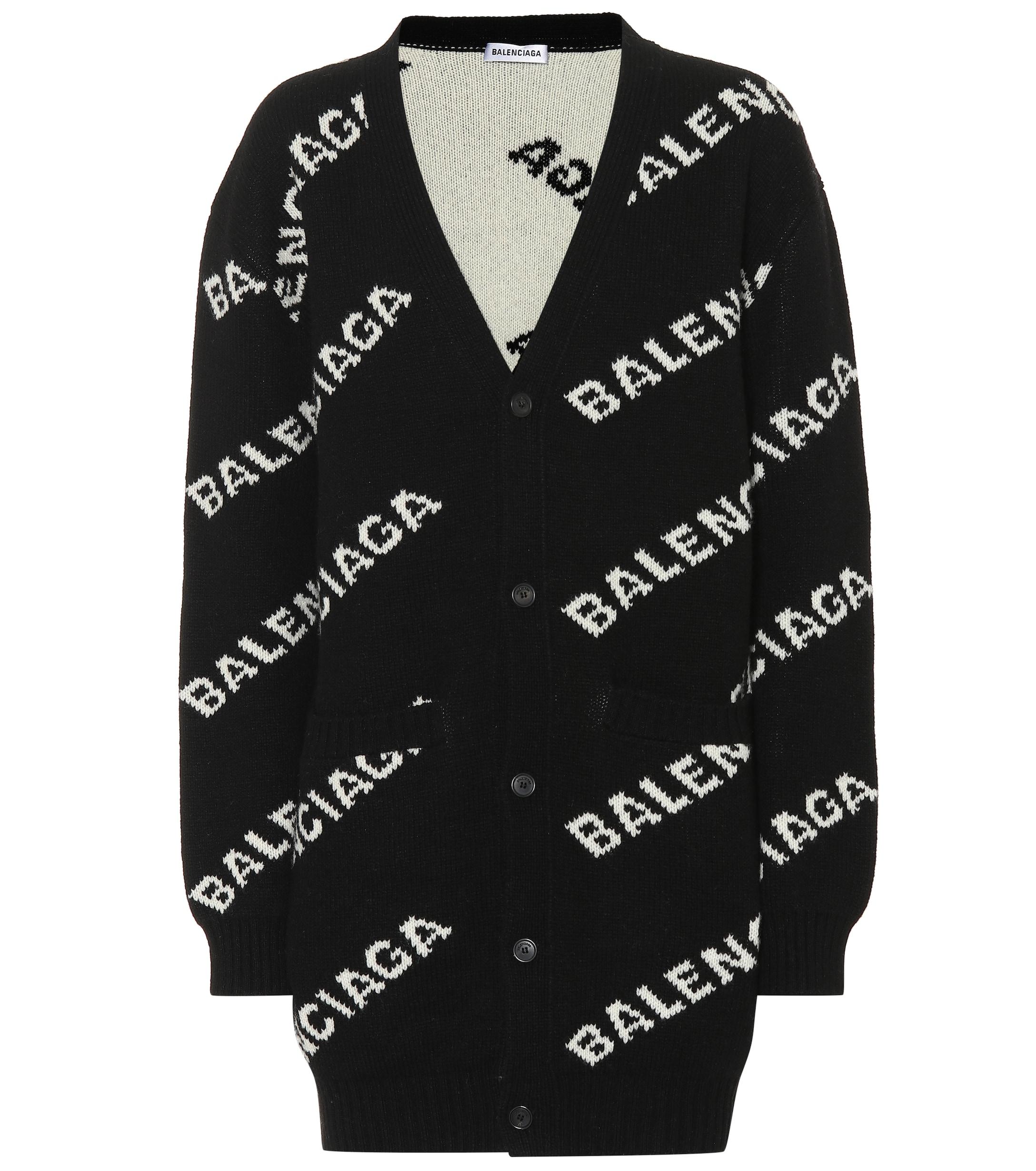 Balenciaga Wool Logo Cardigan in Black White (Black) | Lyst