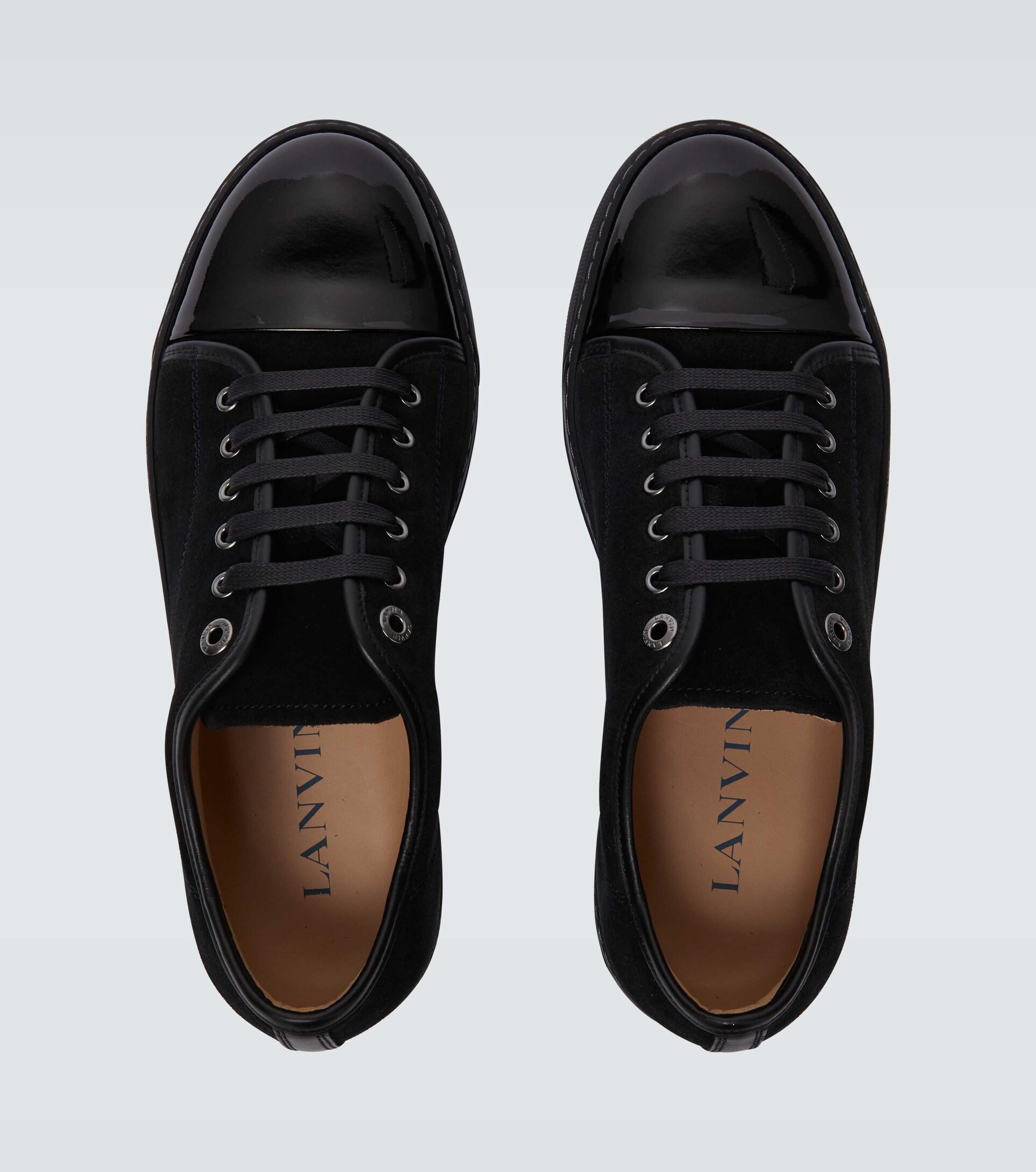 Lanvin Suede And Leather Cap-toe Sneakers in Black for Men | Lyst