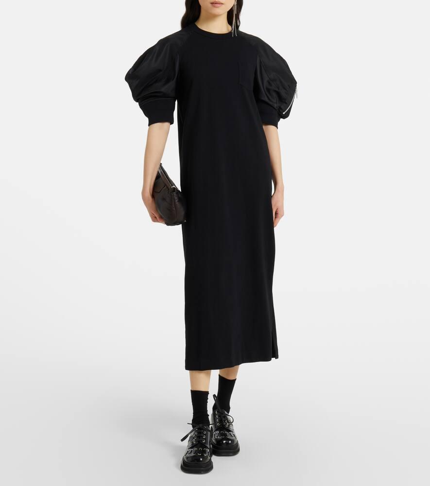 ■sacai■サカイ■Puff Sleeve Cotton Jersey & Nylon Dress■ Sacai Puff-Sleeve Cotton-Blend Jersey Midi Dress in Black | Lyst