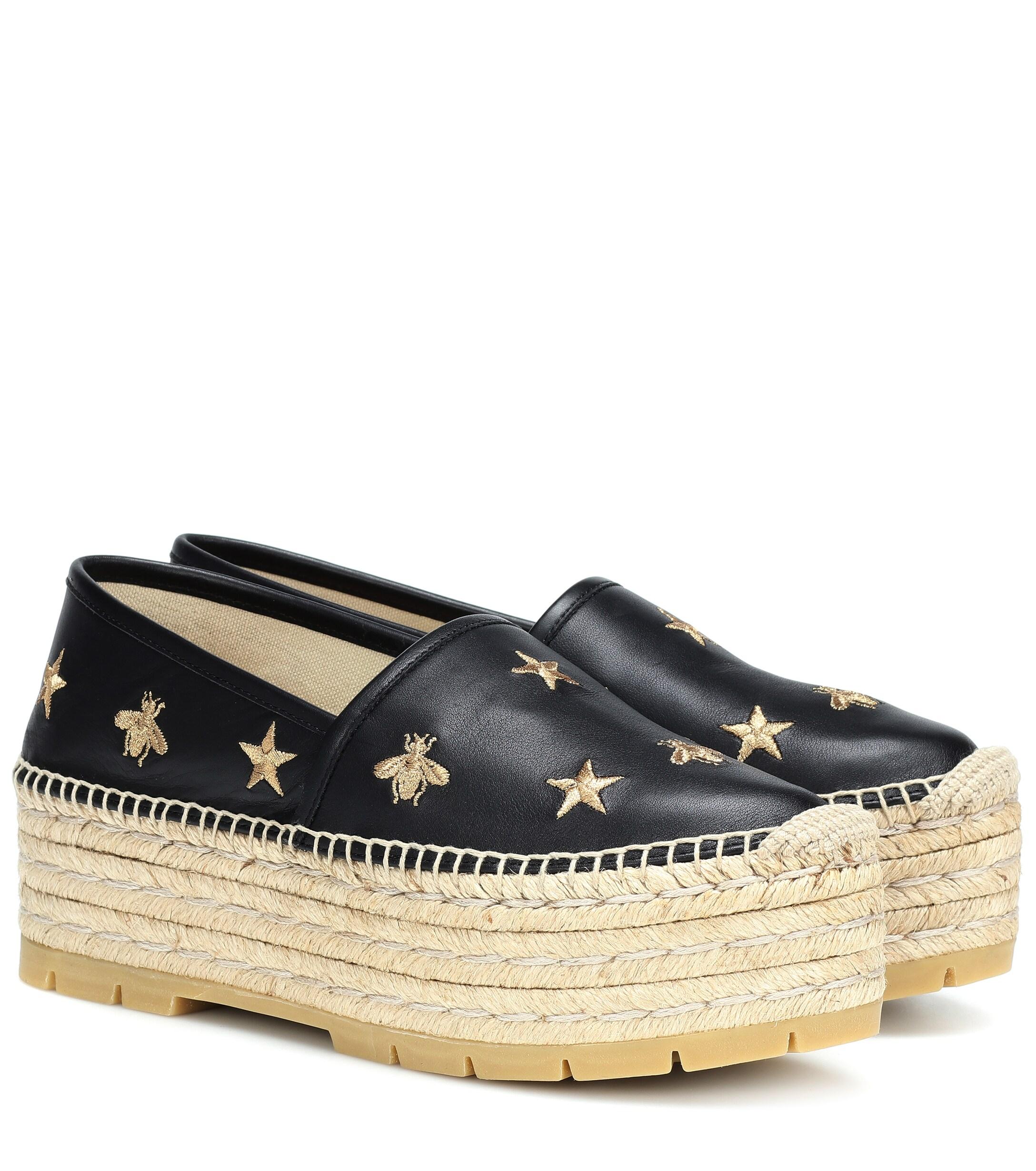 Gucci Bee And Star Embroidered Espadrilles in Black | Lyst