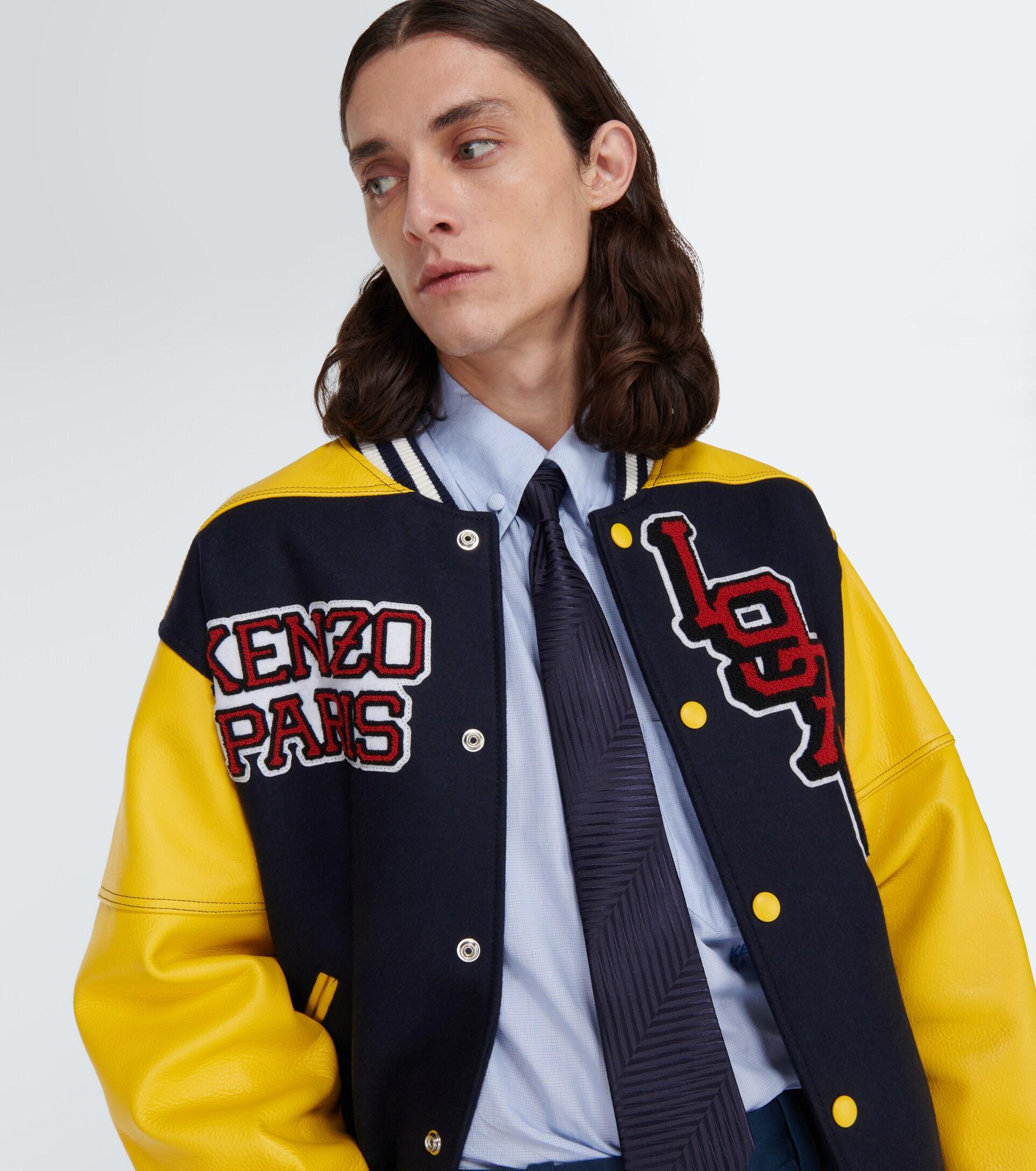 KENZO Tiger Varsity Leather-paneled Varsity Jacket in Blue for Men