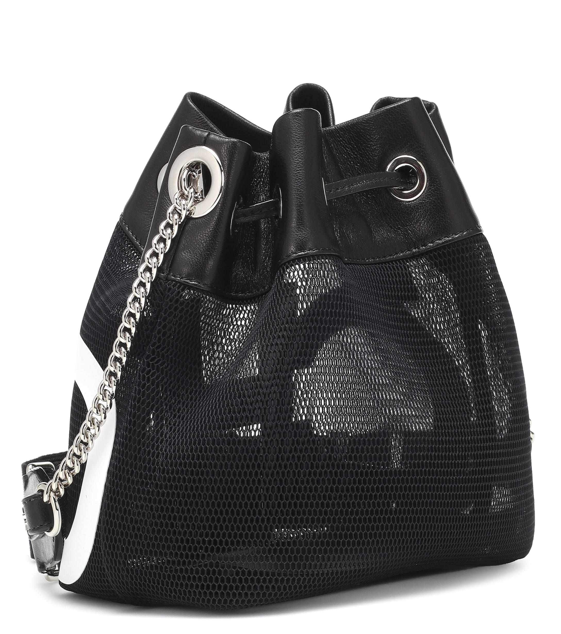 Jimmy Choo Juno Leather And Mesh Bucket Bag in Black,White (Black