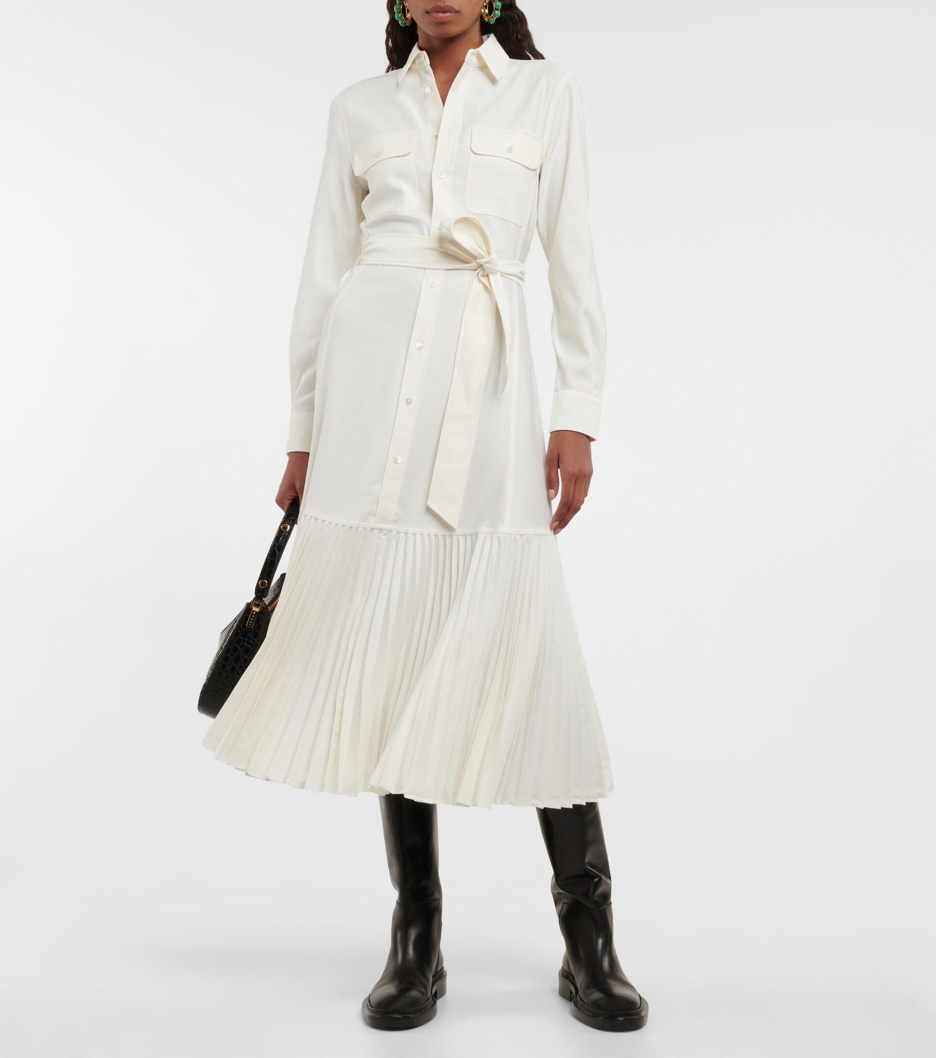 Polo Ralph Lauren Pleat-panel Woven Midi Dress in White | Lyst