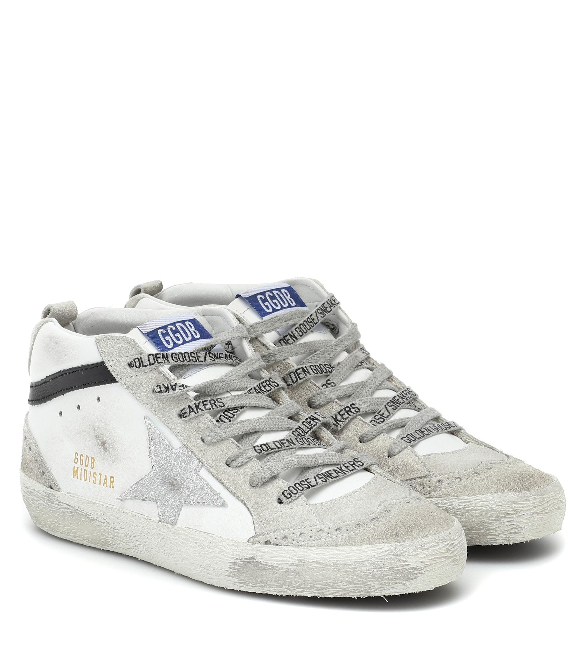 Golden Goose Mid Star Leather Sneakers in White | Lyst