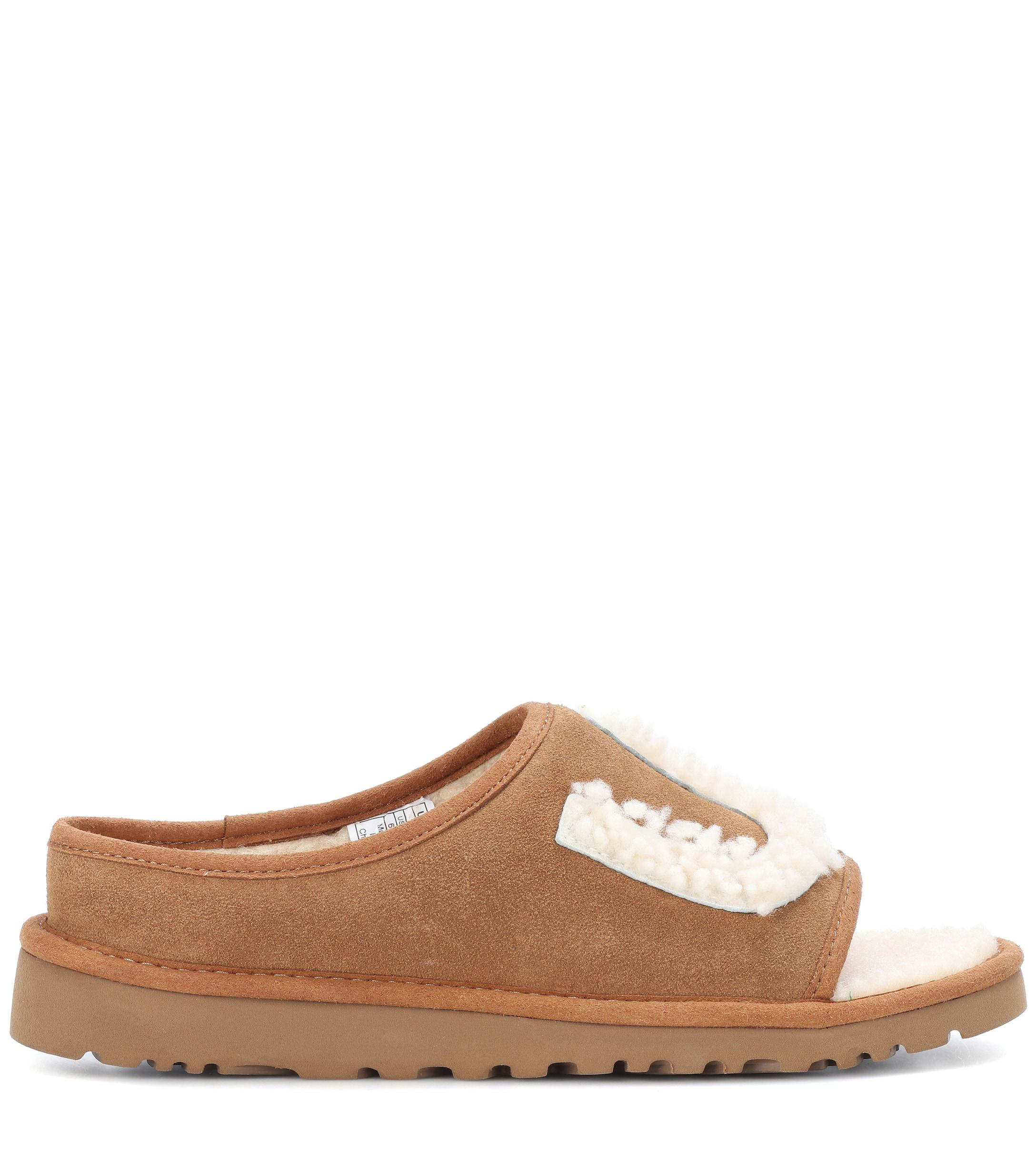 UGG Slide Suede And Shearling Slides in Brown - Lyst