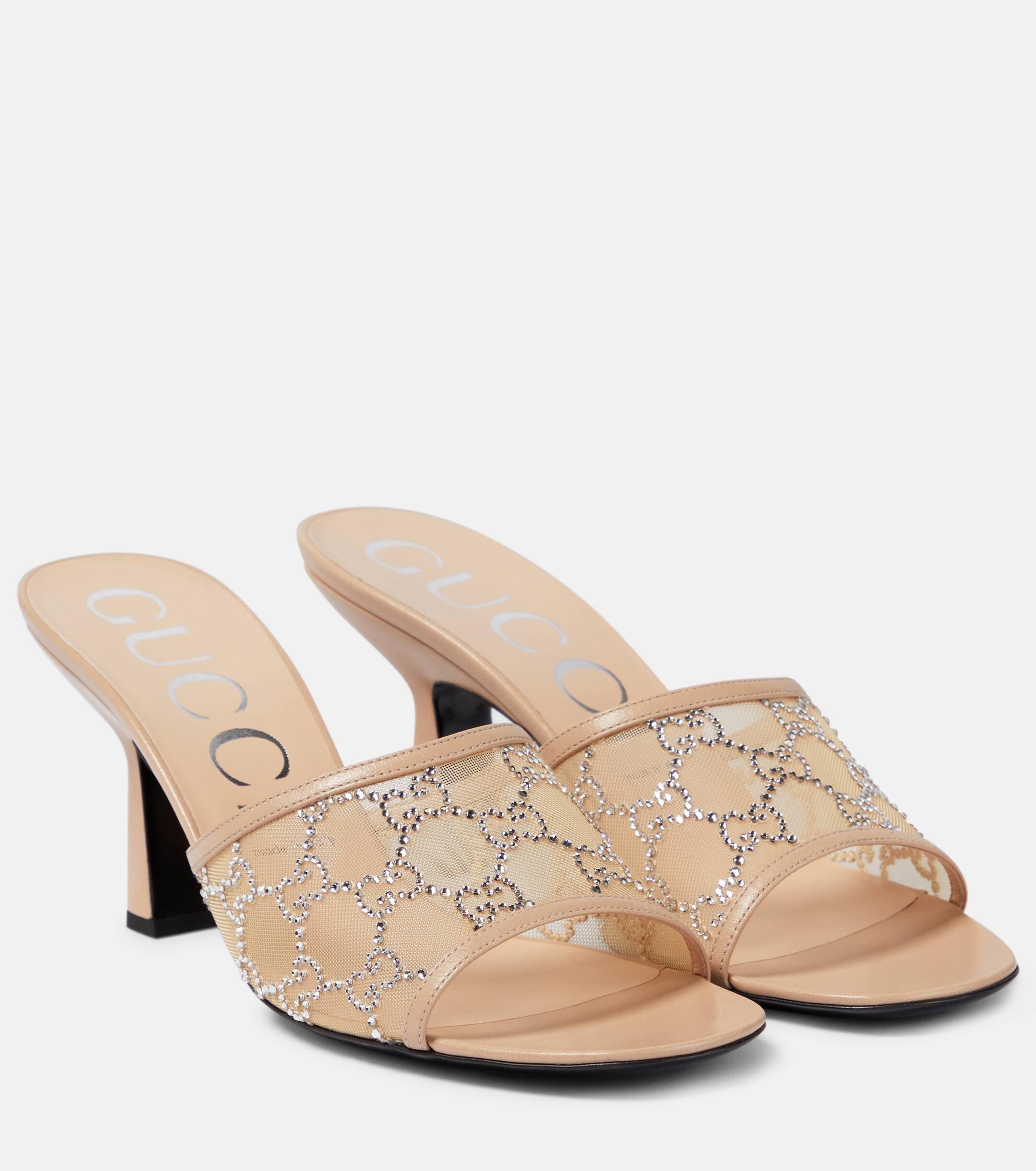 Gucci leather and mesh sandal with crystals hot sale
