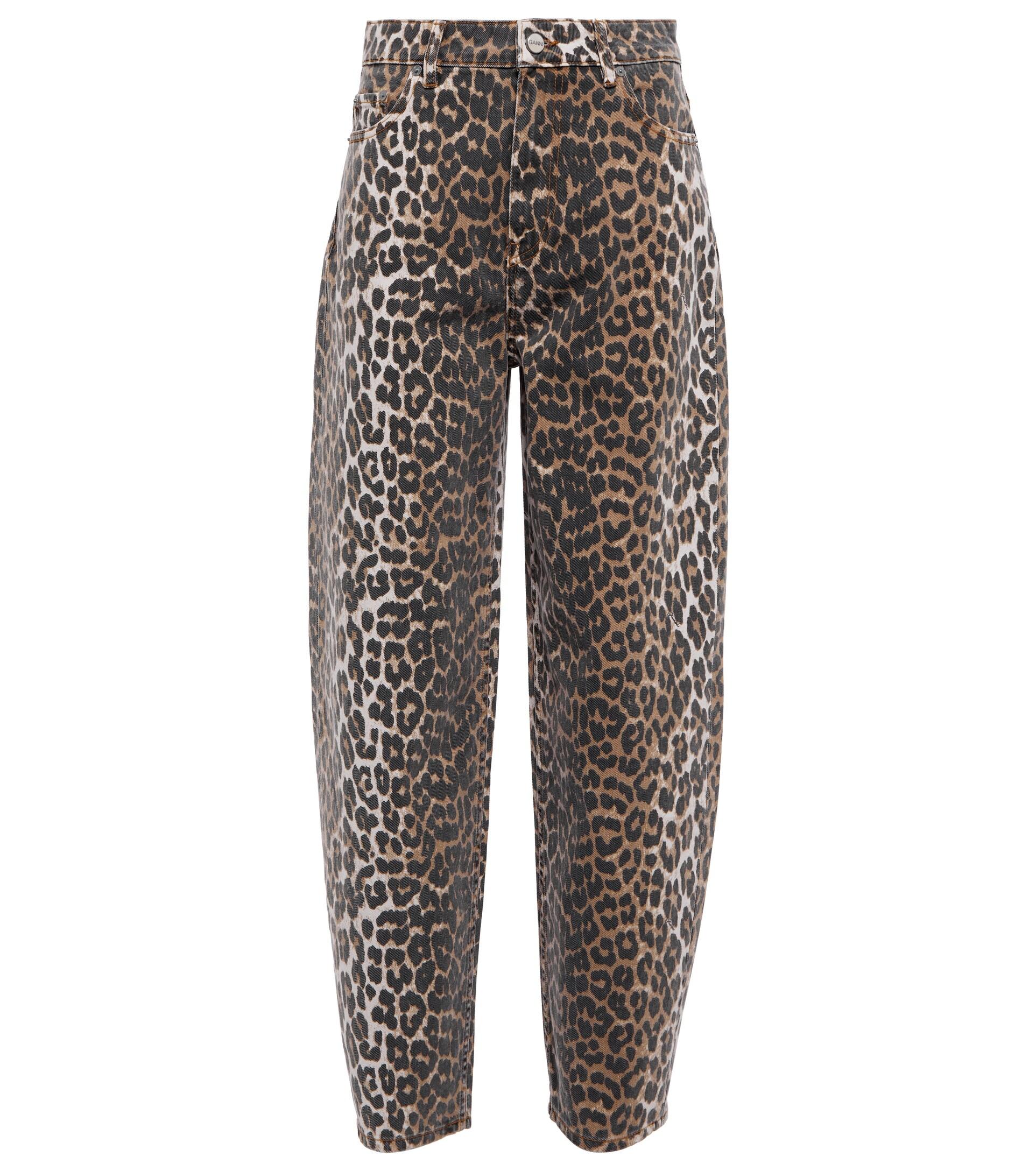 Ganni Stary Leopardprint Barrelleg Jeans in Gray Lyst