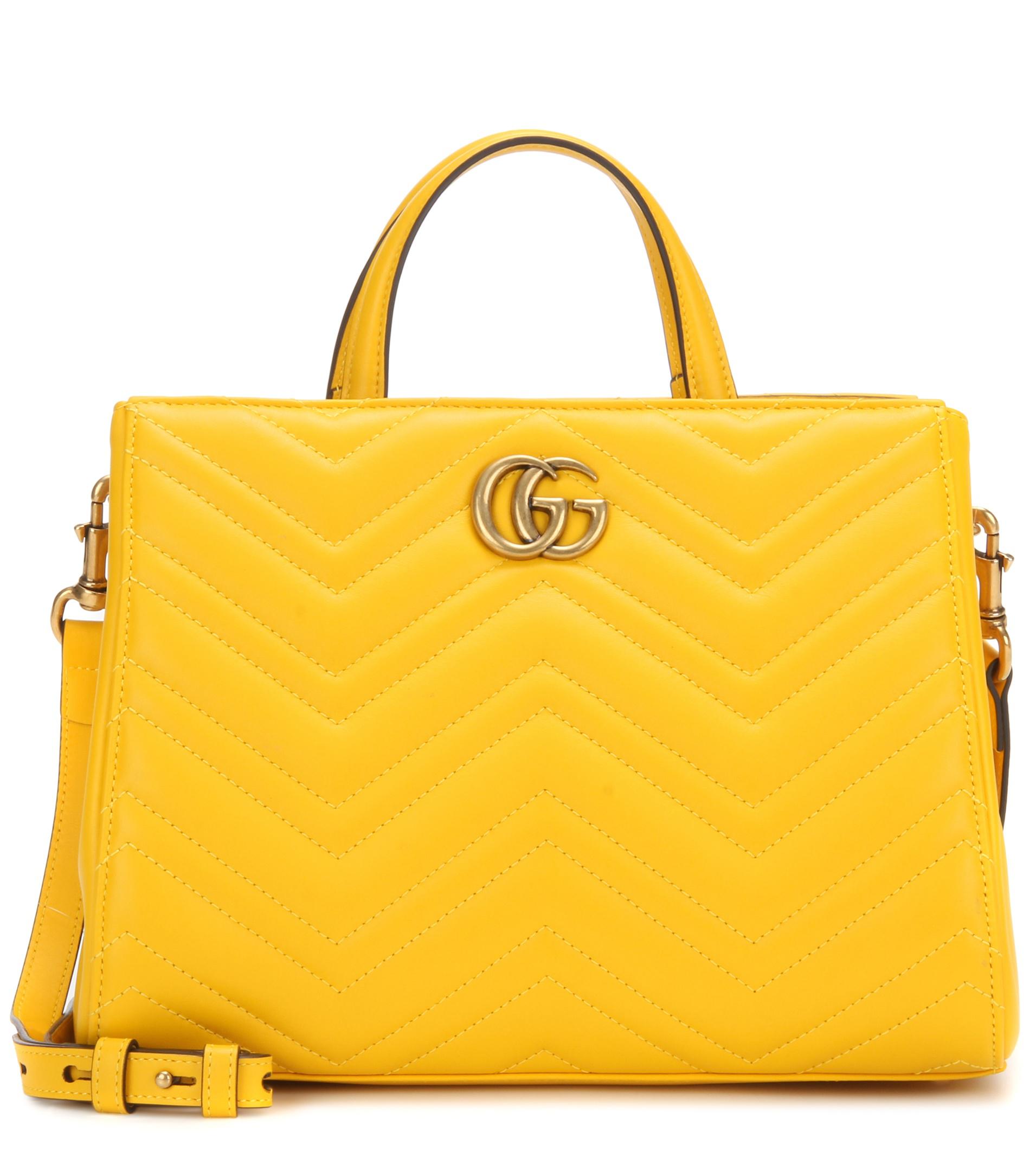 Gucci Gg Marmont Small Matelassé Leather Tote in Yellow - Lyst