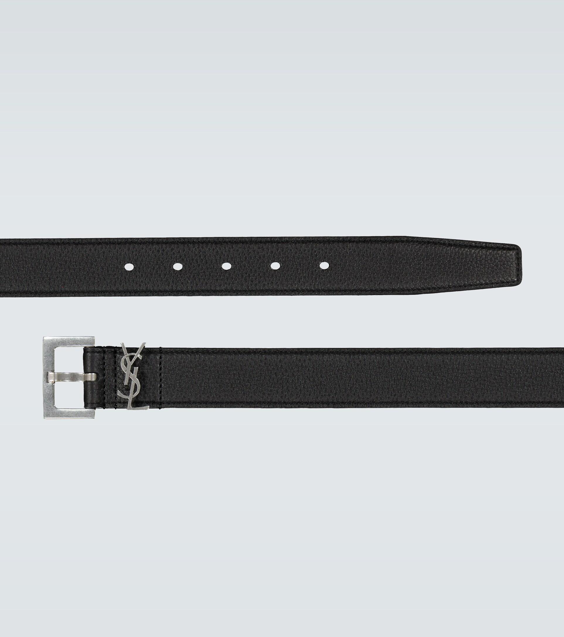Mens Accessories Belts Saint Laurent Slim Grained Leather Belt in Black for Men 
