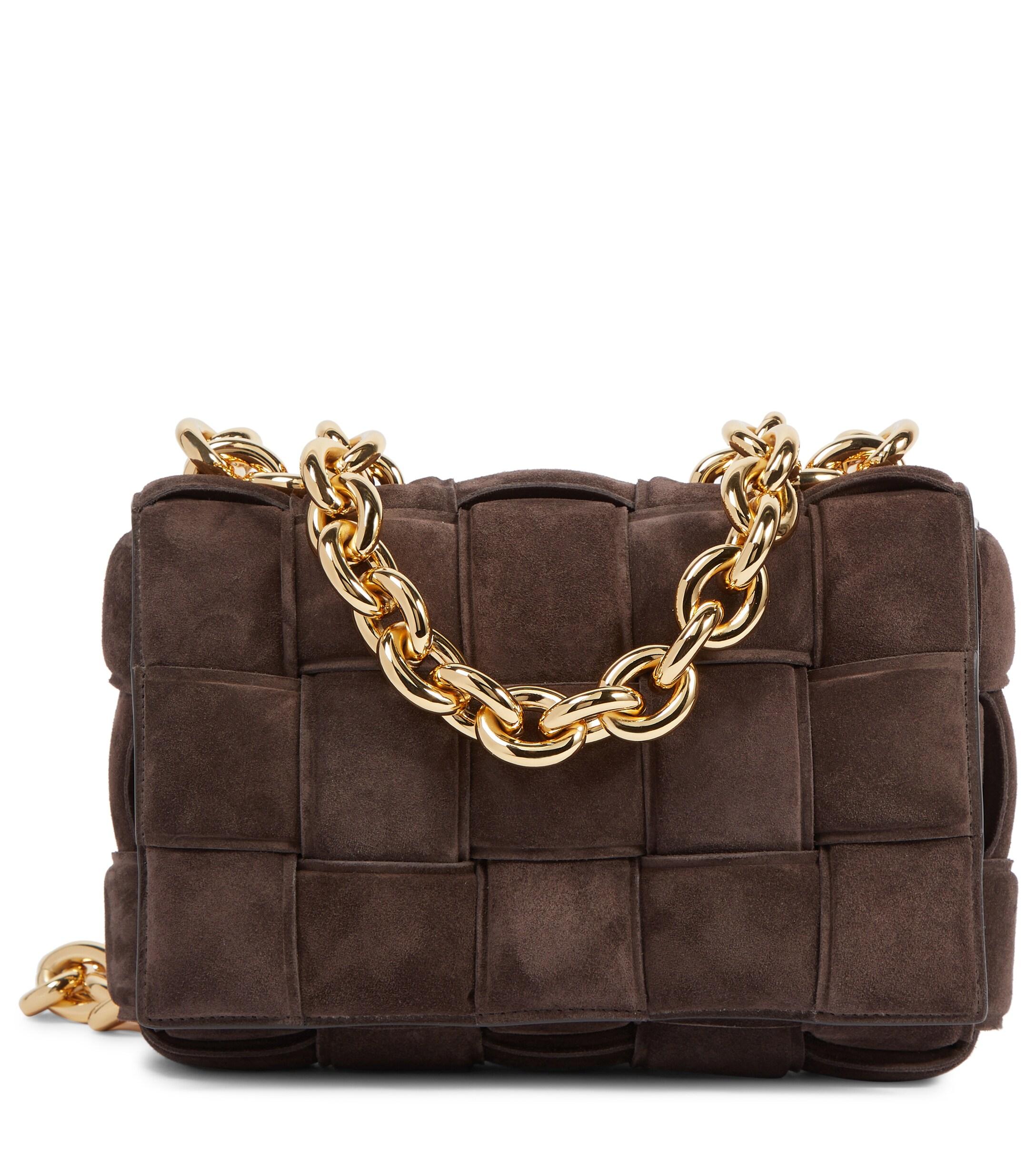 Bottega Veneta Chain Cassette Suede Shoulder Bag in Brown | Lyst