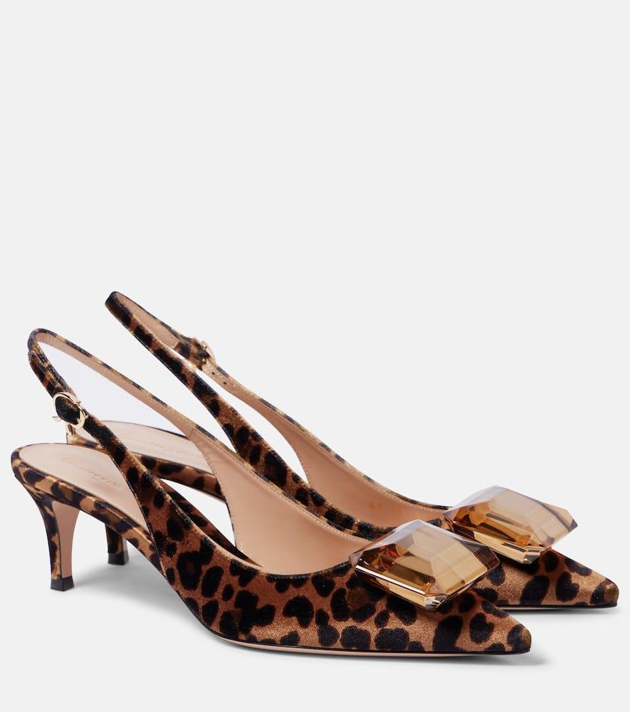 Gianvito Rossi Jaipur 55 Leopard-Print Velvet Slingback Pumps in