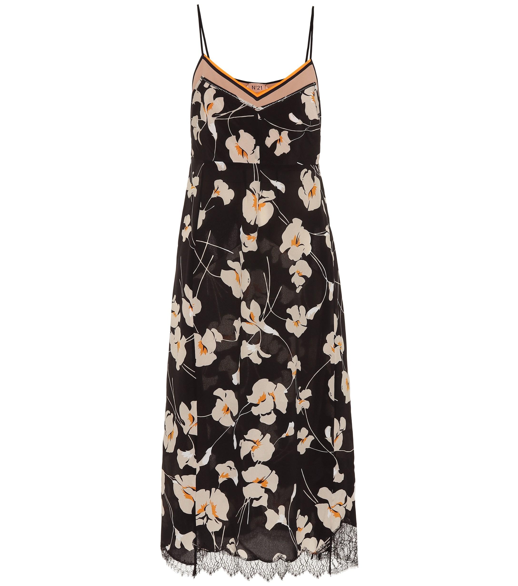 N°21 Floral Silk Slip Dress in Black Save 60 Lyst