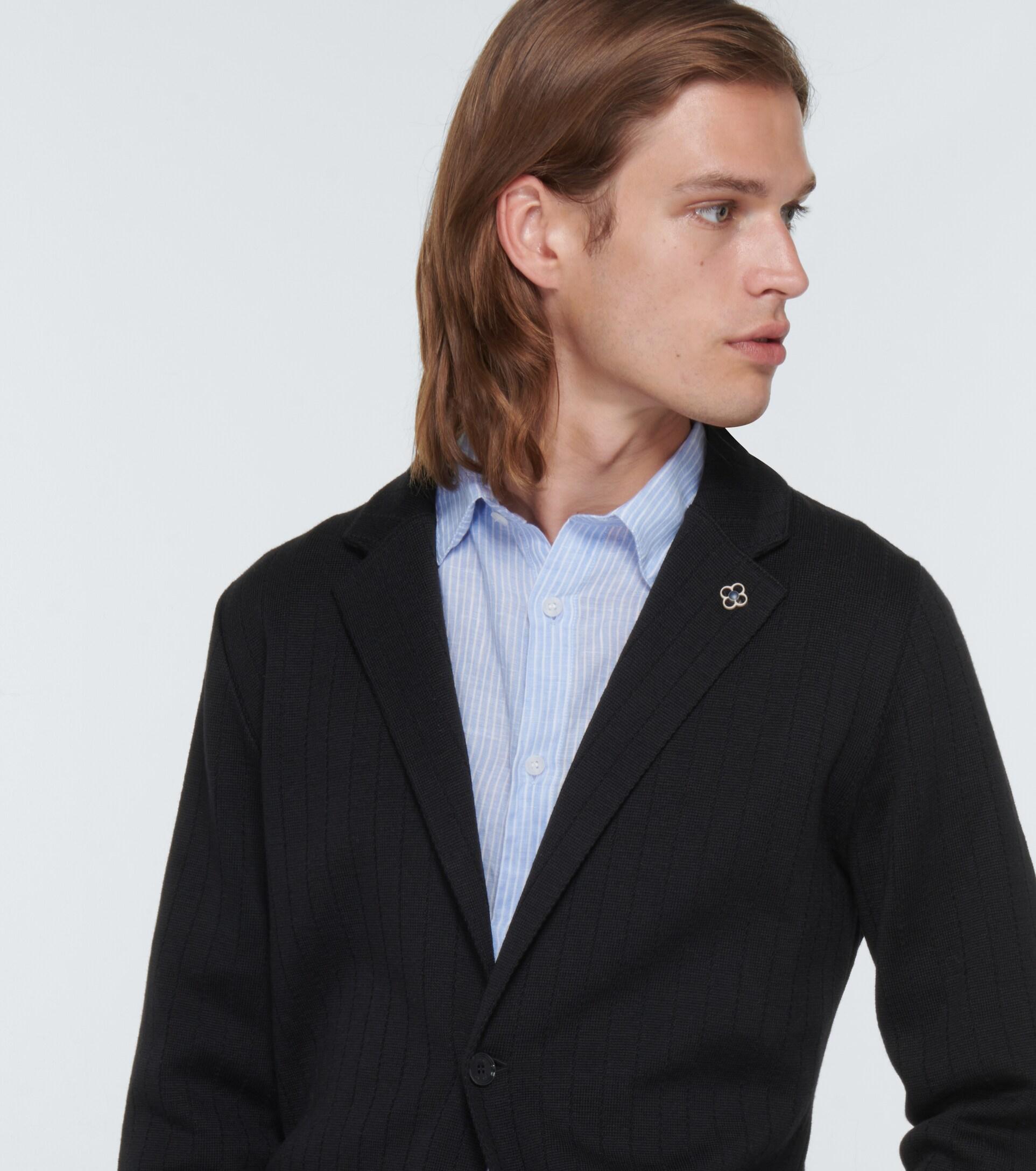 Lardini Knitted Wool Blazer in Black 